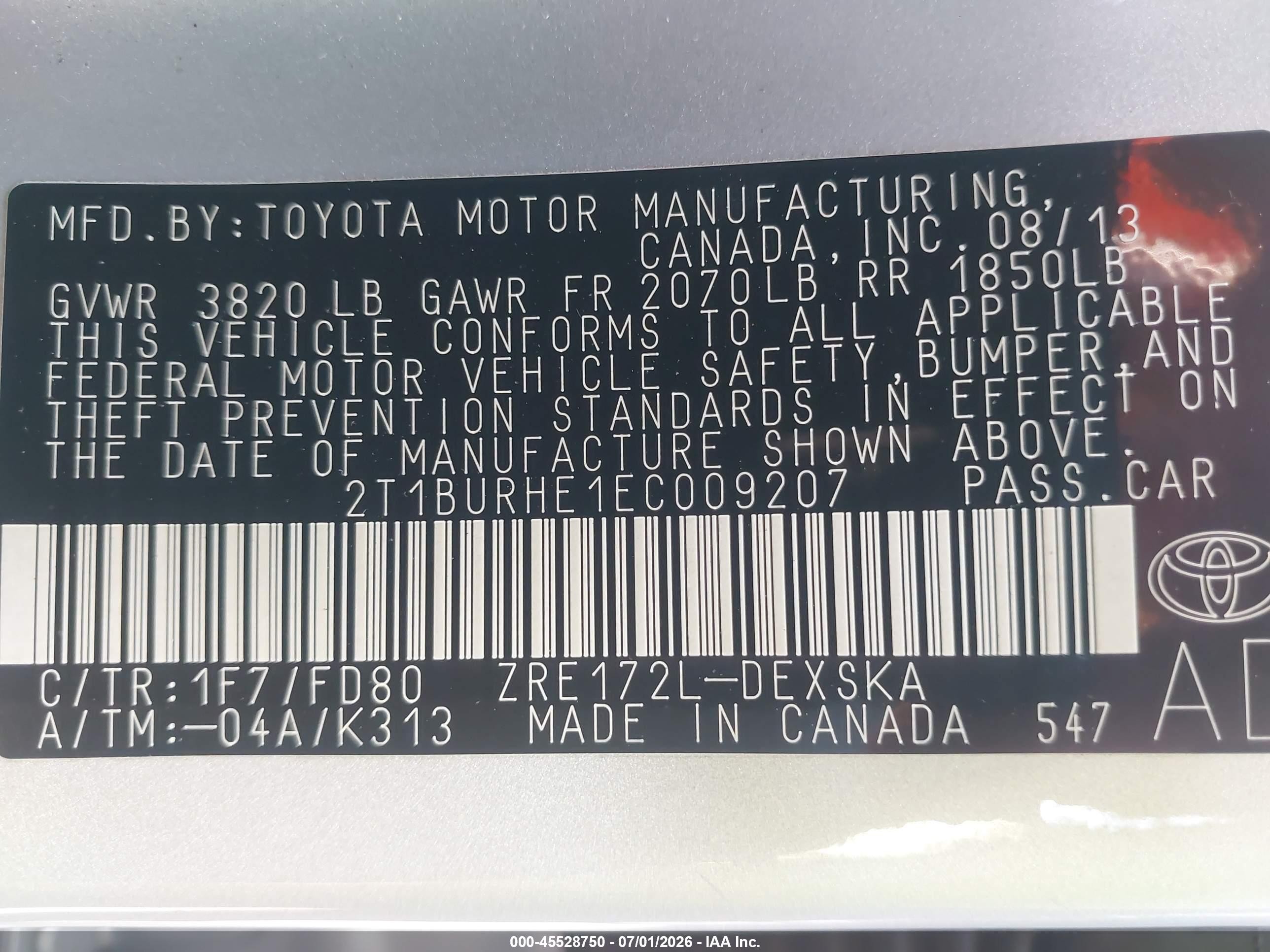 2014 Toyota Corolla S Plus Silver vin: 2T1BURHE1EC009207