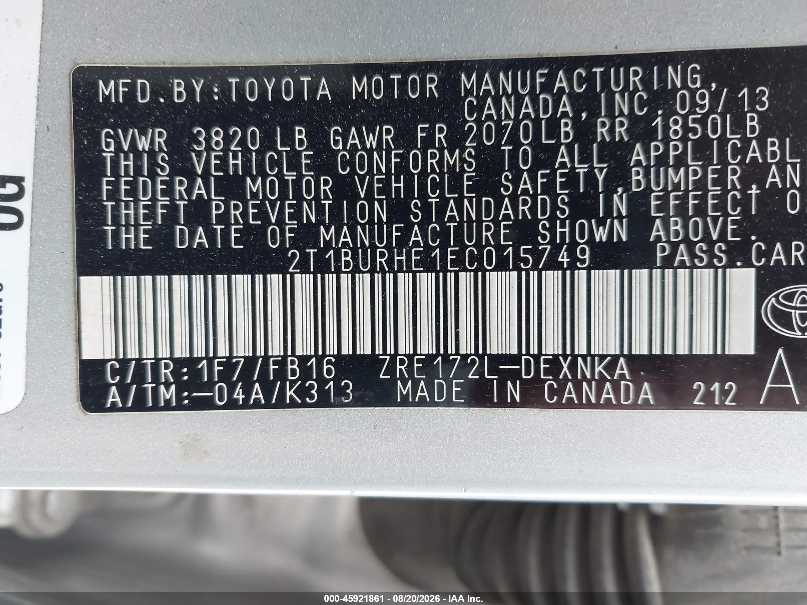 2014 Toyota Corolla Le Silver vin: 2T1BURHE1EC015749