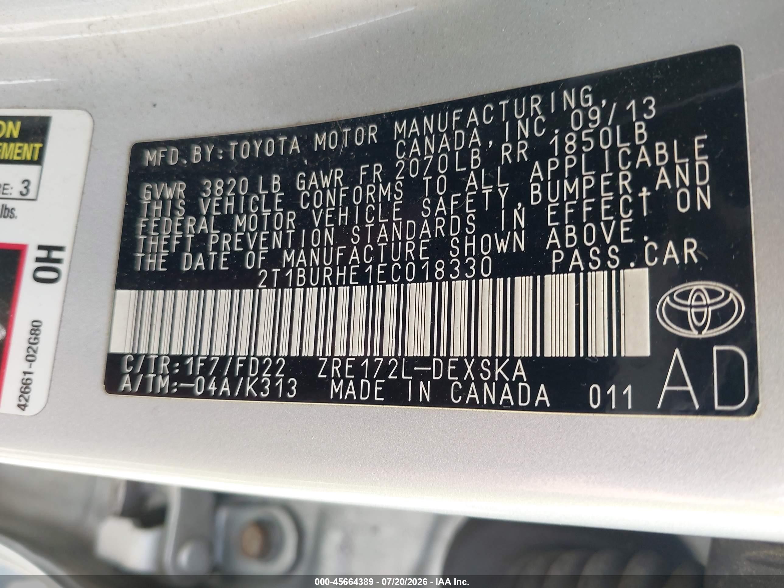 2014 Toyota Corolla S Plus Silver vin: 2T1BURHE1EC018330
