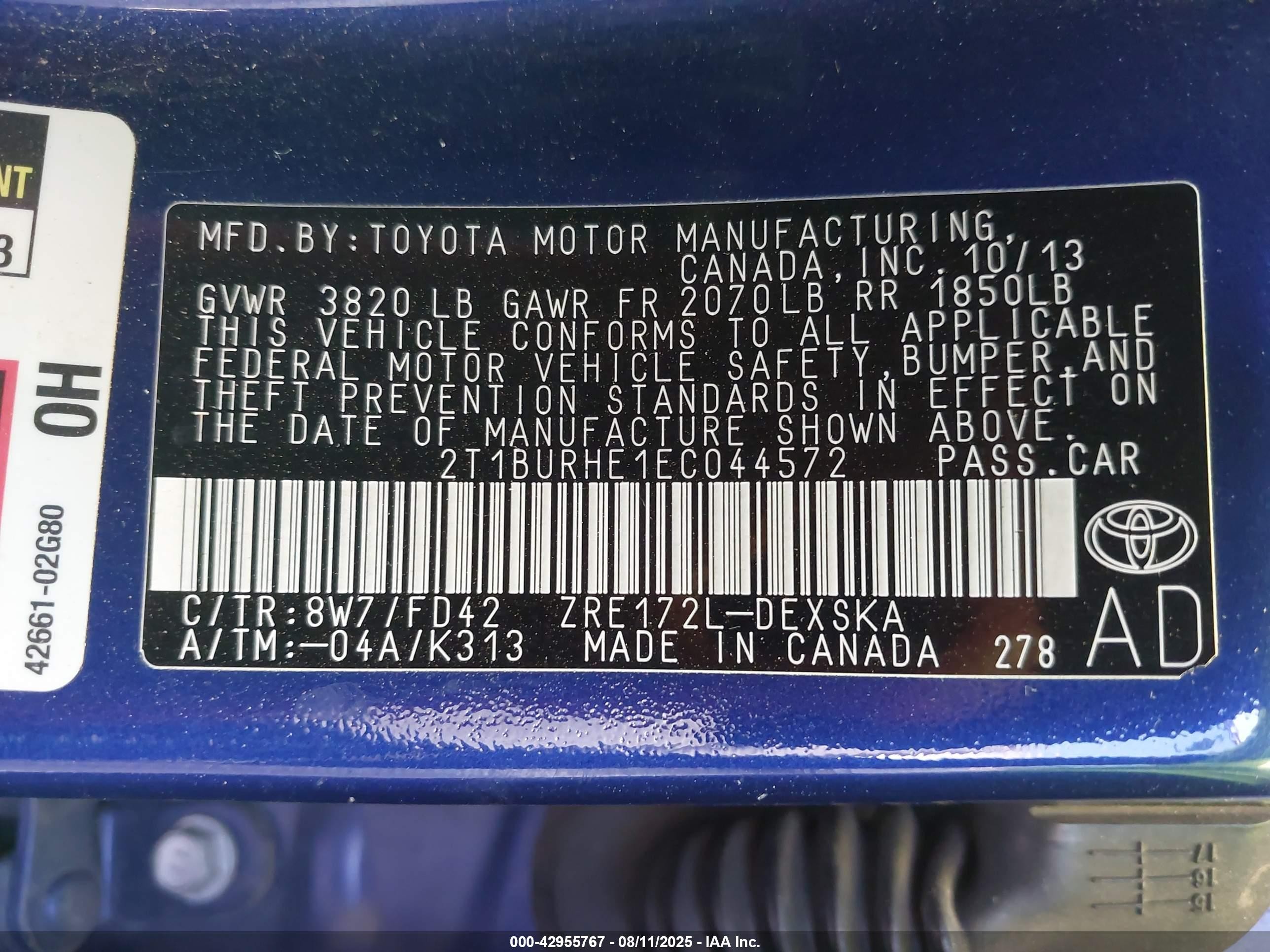 2014 Toyota Corolla S Plus Blue vin: 2T1BURHE1EC044572