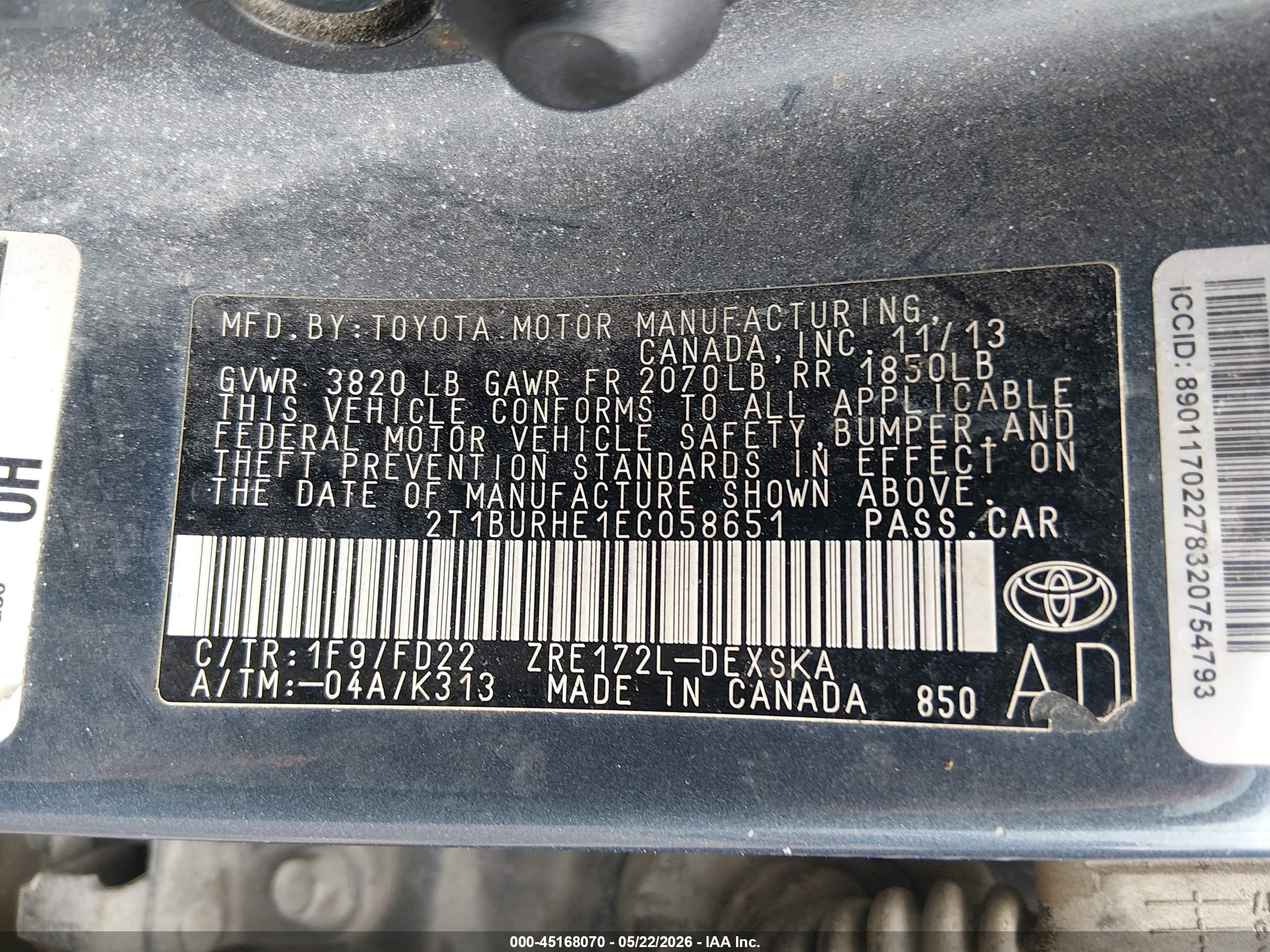 2014 Toyota Corolla S Plus Gray vin: 2T1BURHE1EC058651
