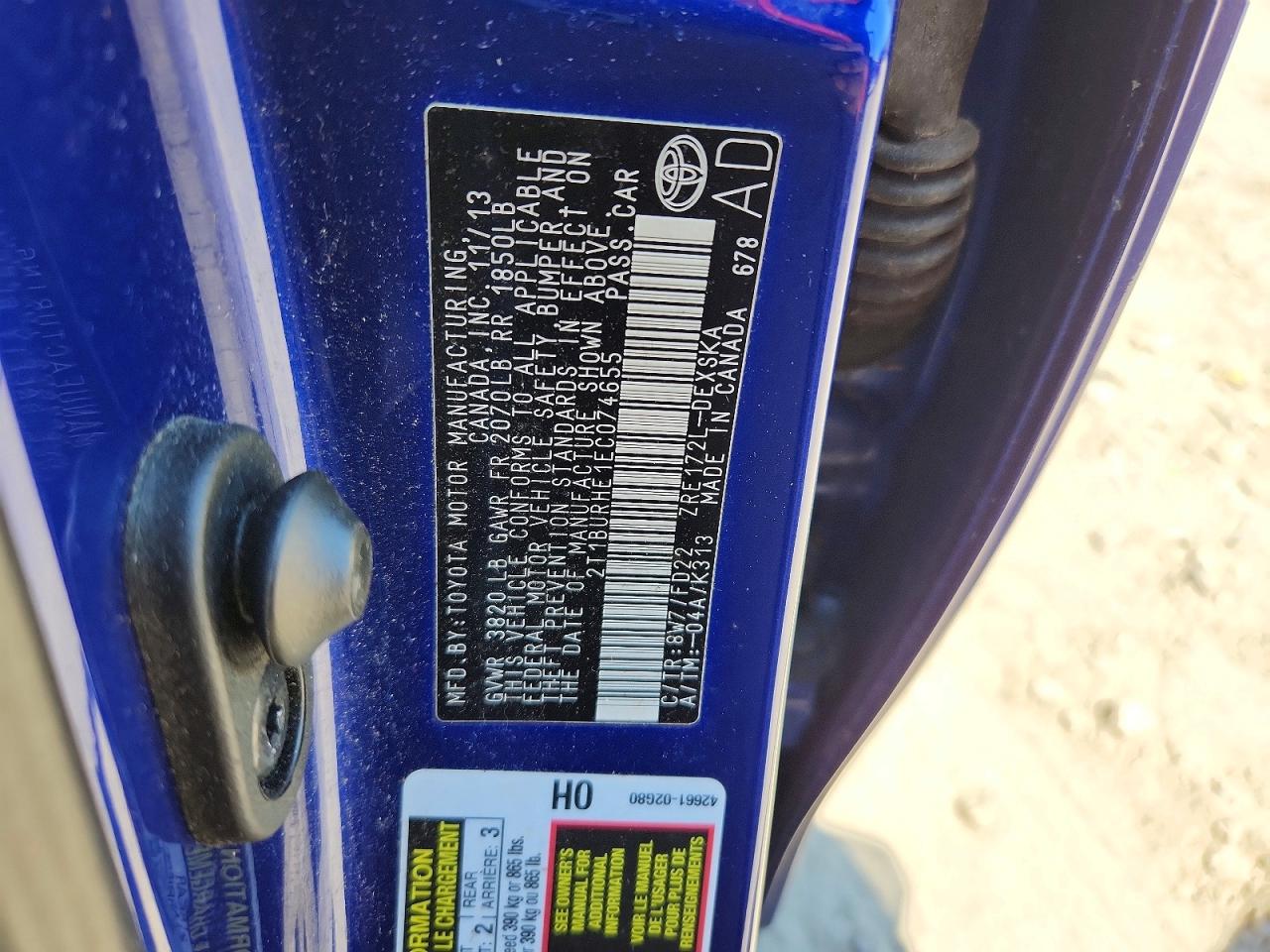 2014 Toyota Corolla S Plus Blue vin: 2T1BURHE1EC074655