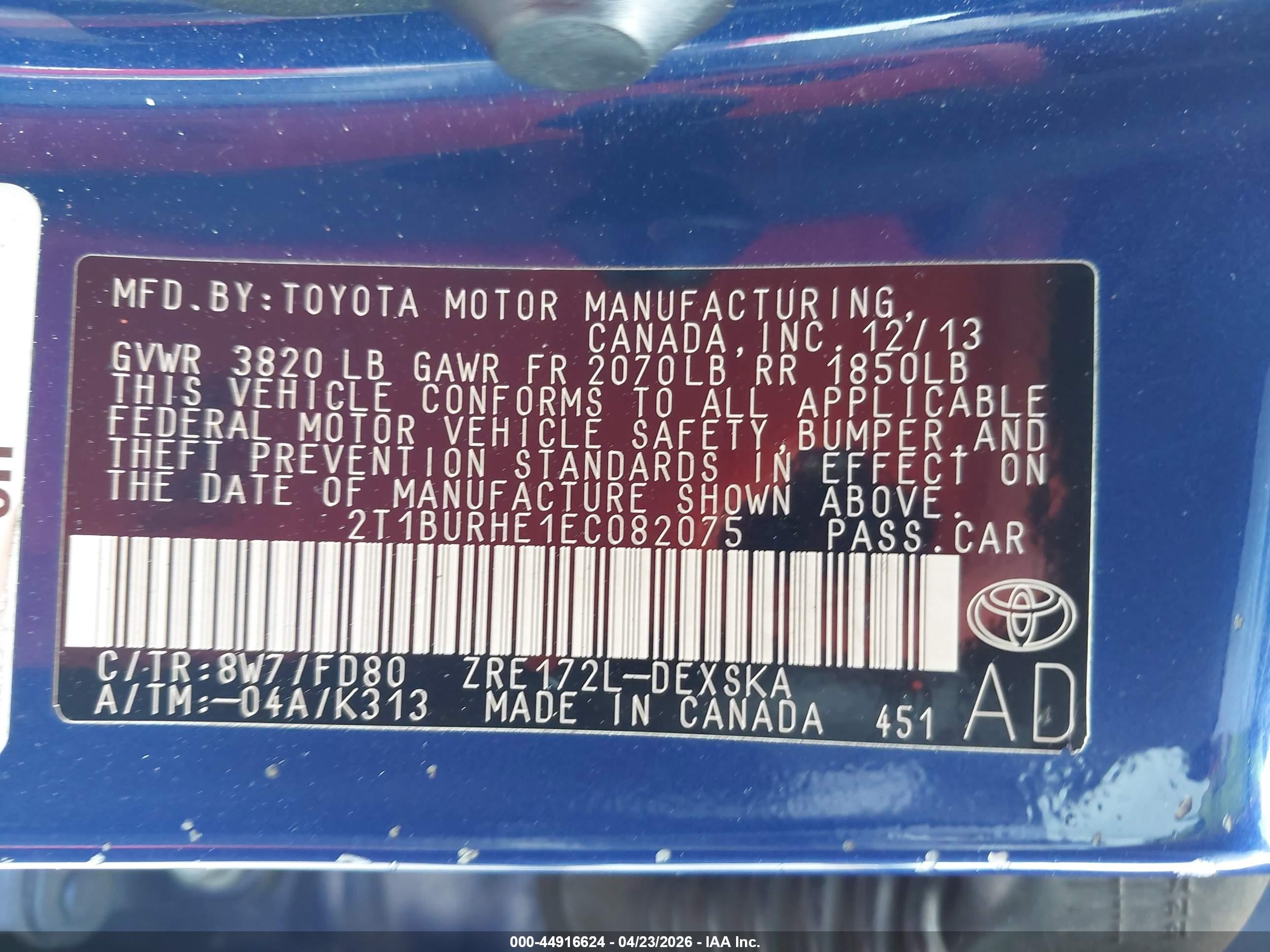 2014 Toyota Corolla S Plus Синий vin: 2T1BURHE1EC082075