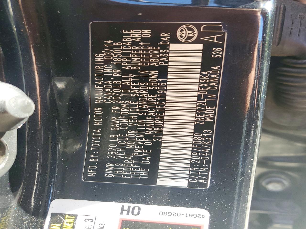 2014 Toyota Corolla S Plus Black vin: 2T1BURHE1EC119061