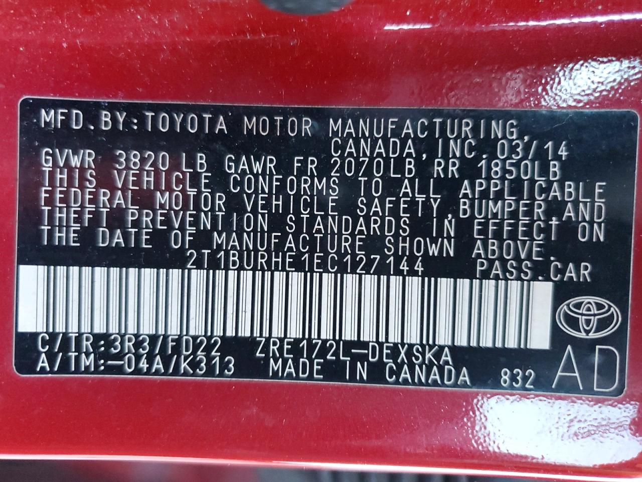 2014 Toyota Corolla S Plus Red vin: 2T1BURHE1EC127144