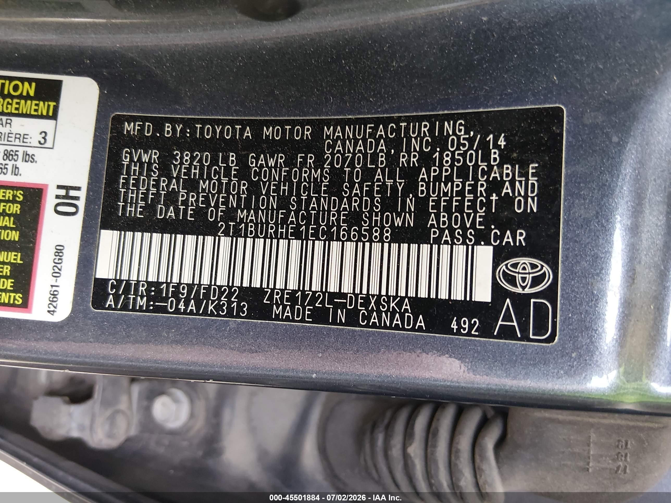 2014 Toyota Corolla S Plus Gray vin: 2T1BURHE1EC166588