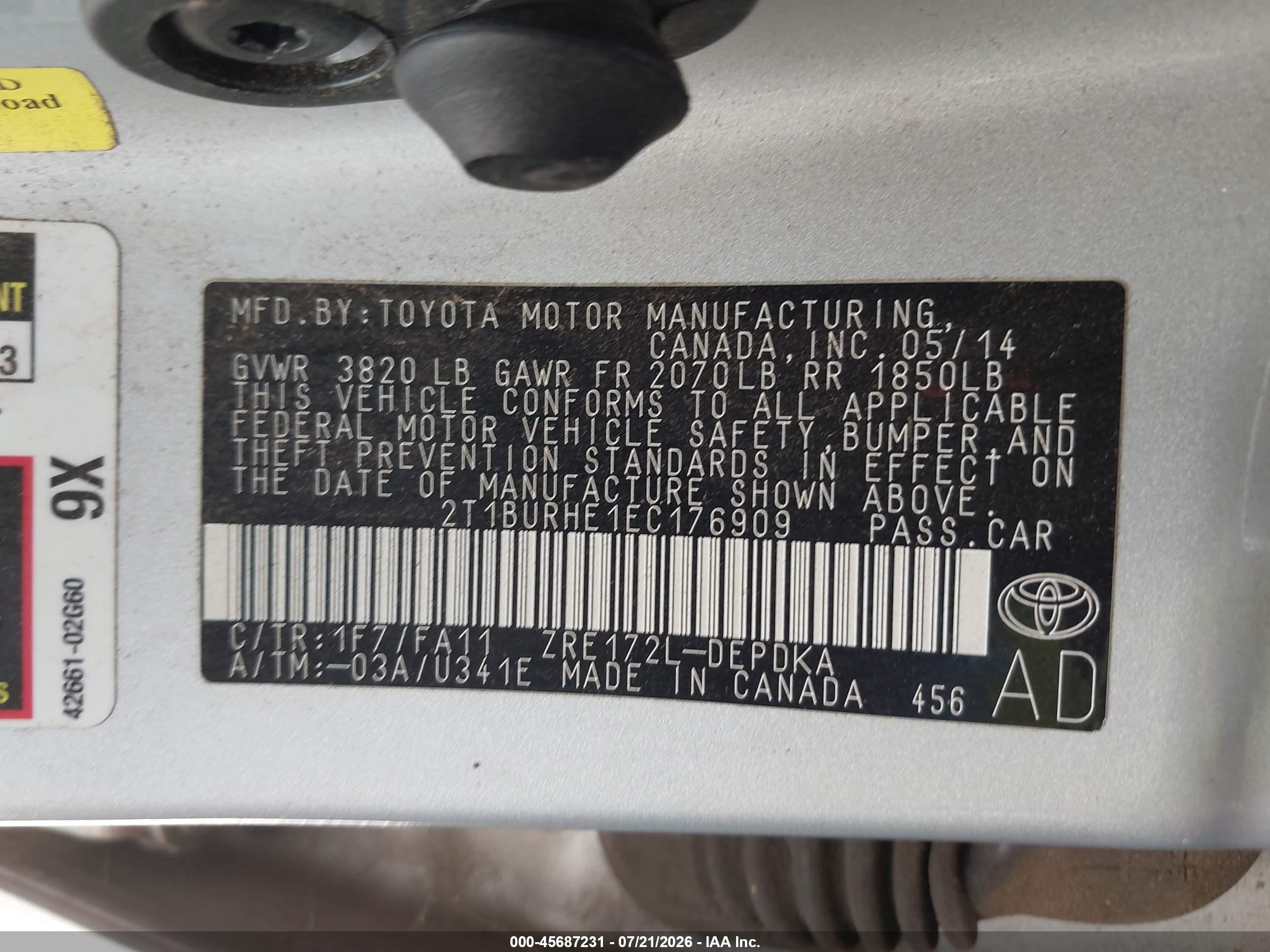 2014 Toyota Corolla L Silver vin: 2T1BURHE1EC176909