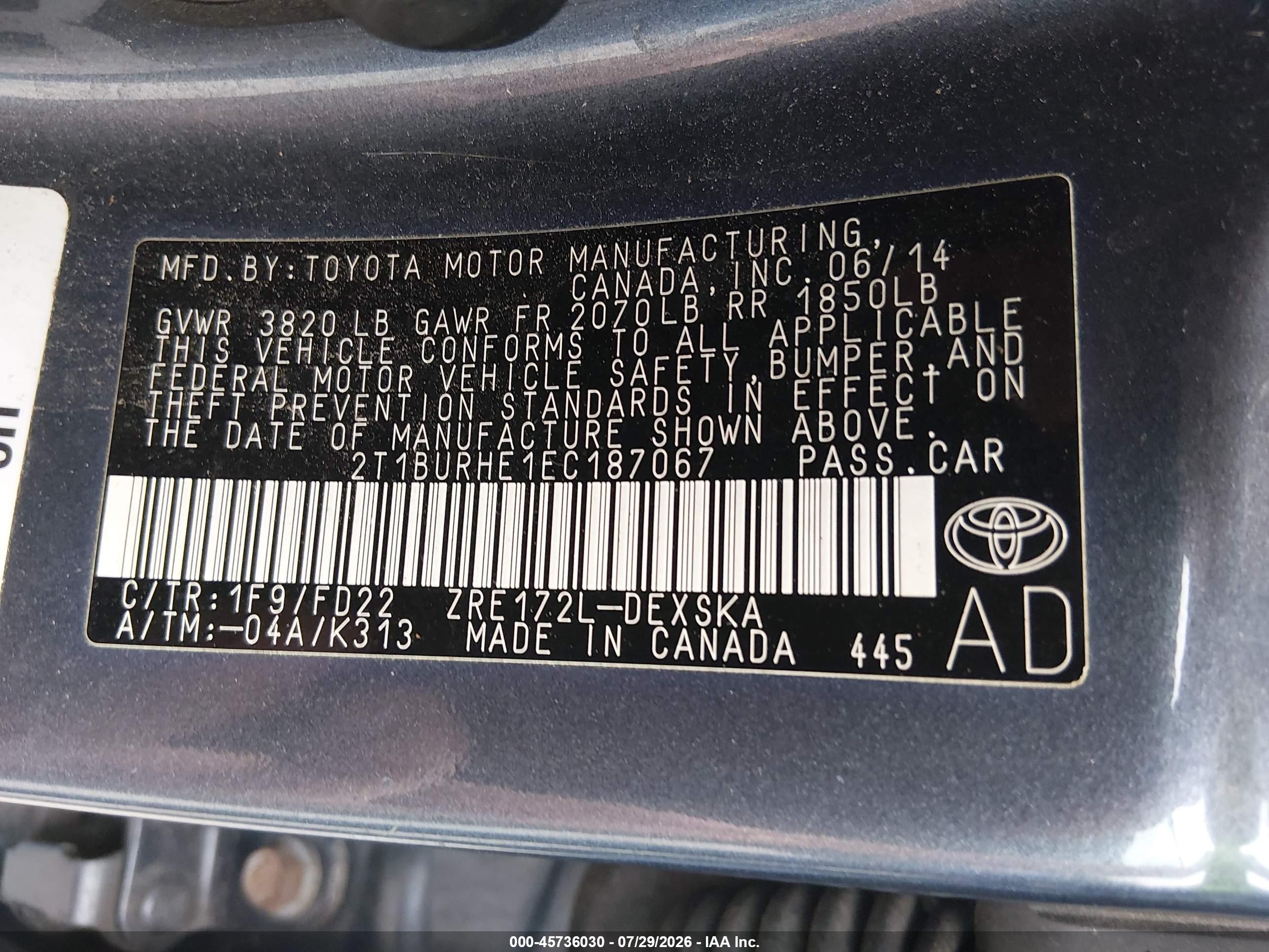 2014 Toyota Corolla S Plus Бирюзовый vin: 2T1BURHE1EC187067