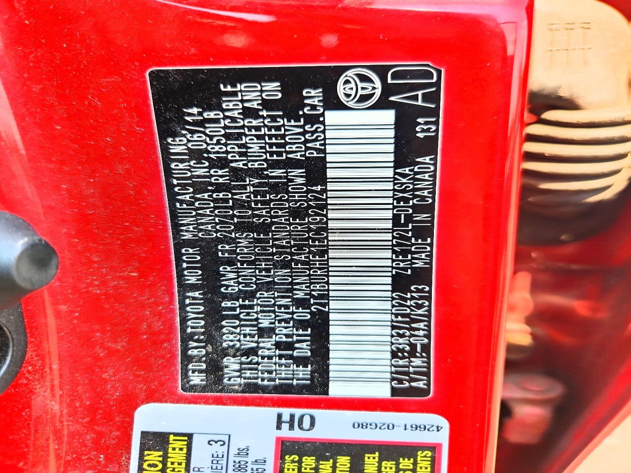 2014 Toyota Corolla S Plus Red vin: 2T1BURHE1EC192124