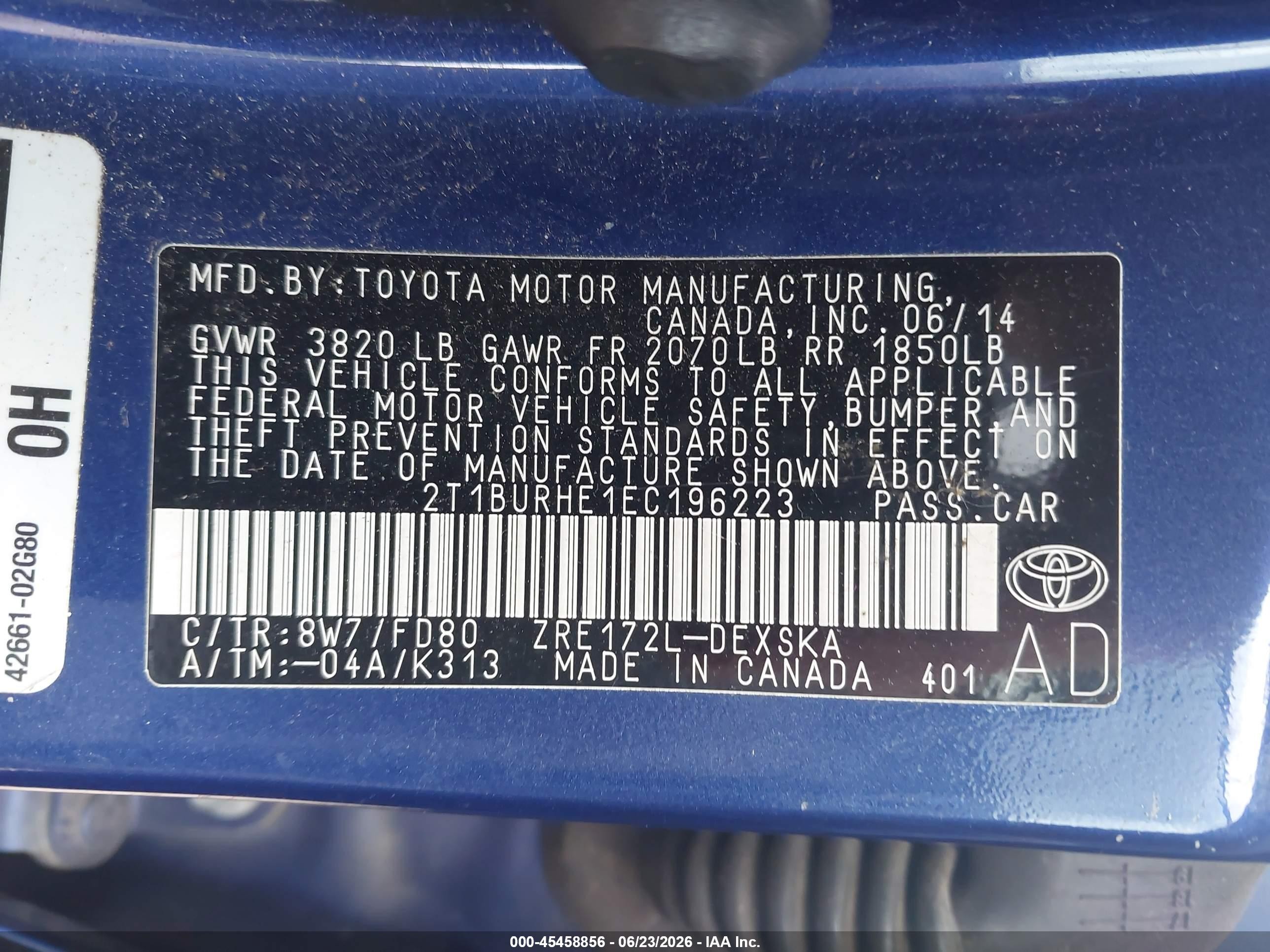2014 Toyota Corolla S Plus Синий vin: 2T1BURHE1EC196223