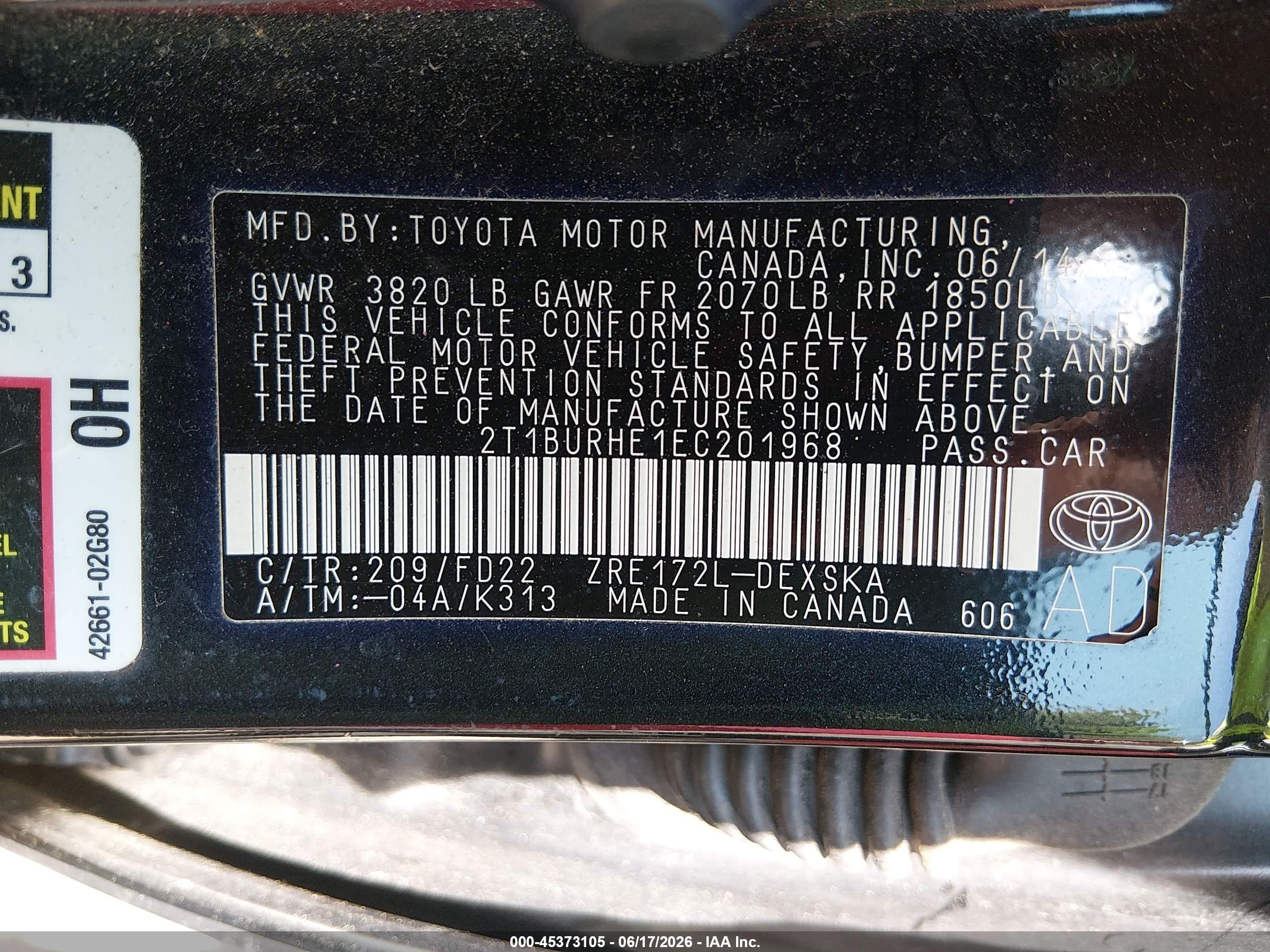 2014 Toyota Corolla S Plus Black vin: 2T1BURHE1EC201968