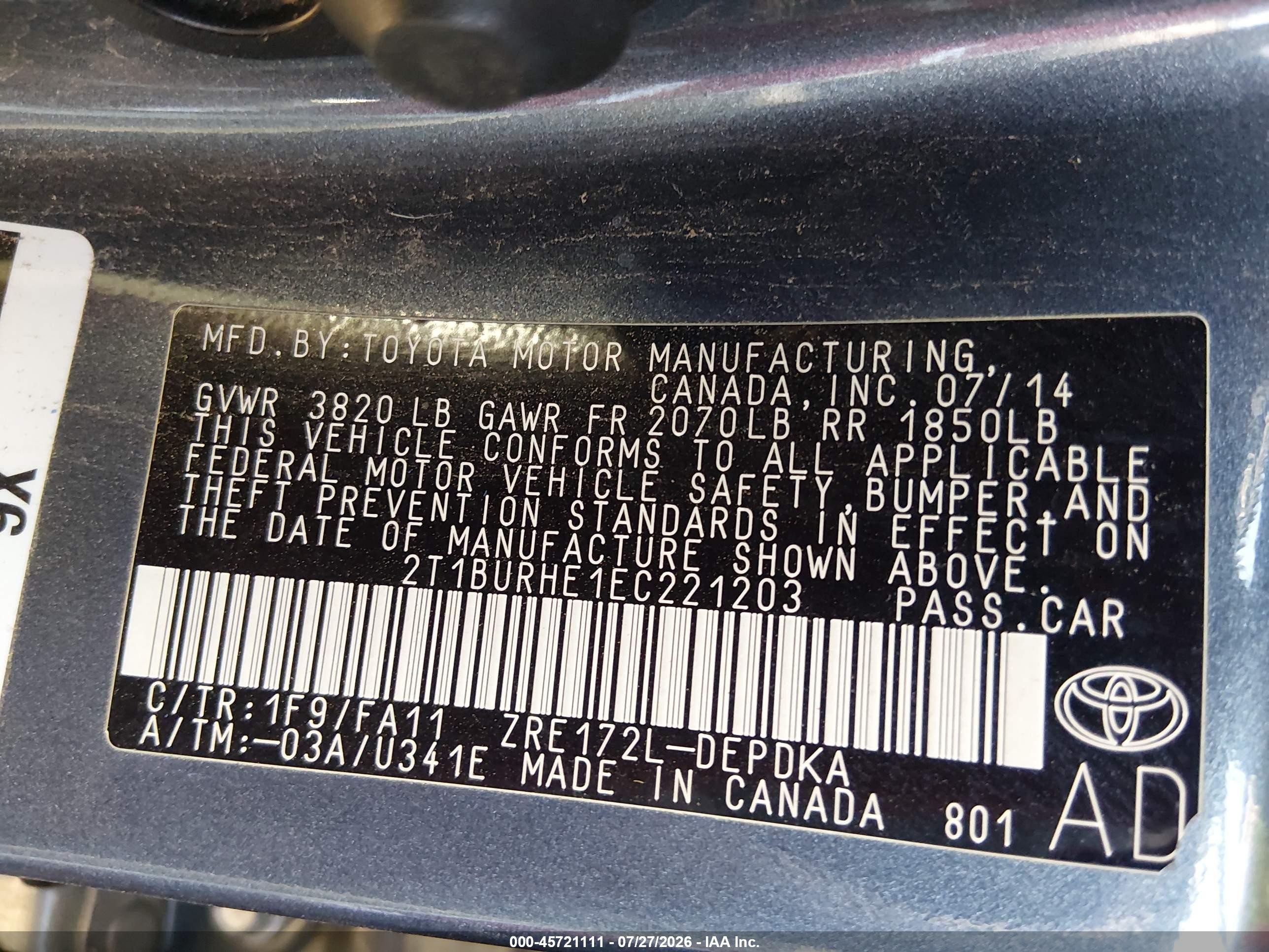 2014 Toyota Corolla L Синий vin: 2T1BURHE1EC221203