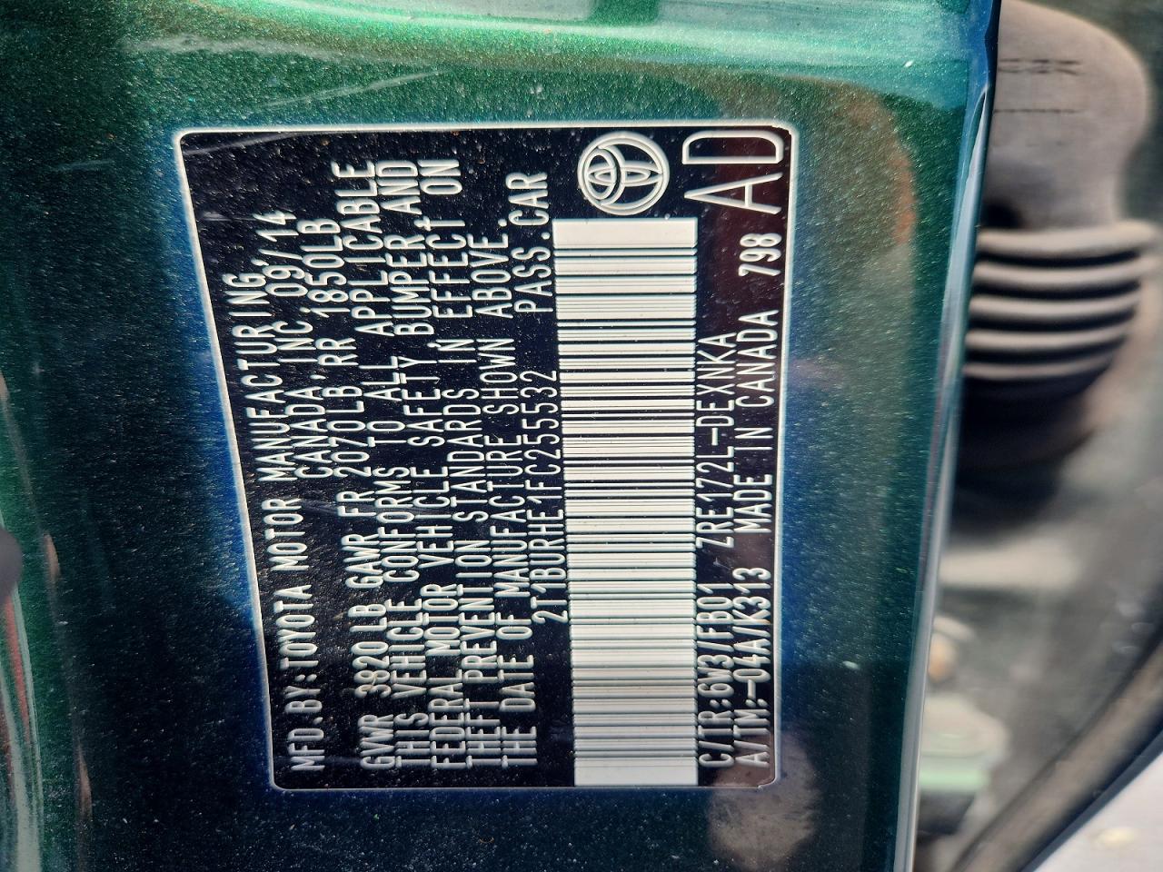 2015 Toyota Corolla Le Green vin: 2T1BURHE1FC255532