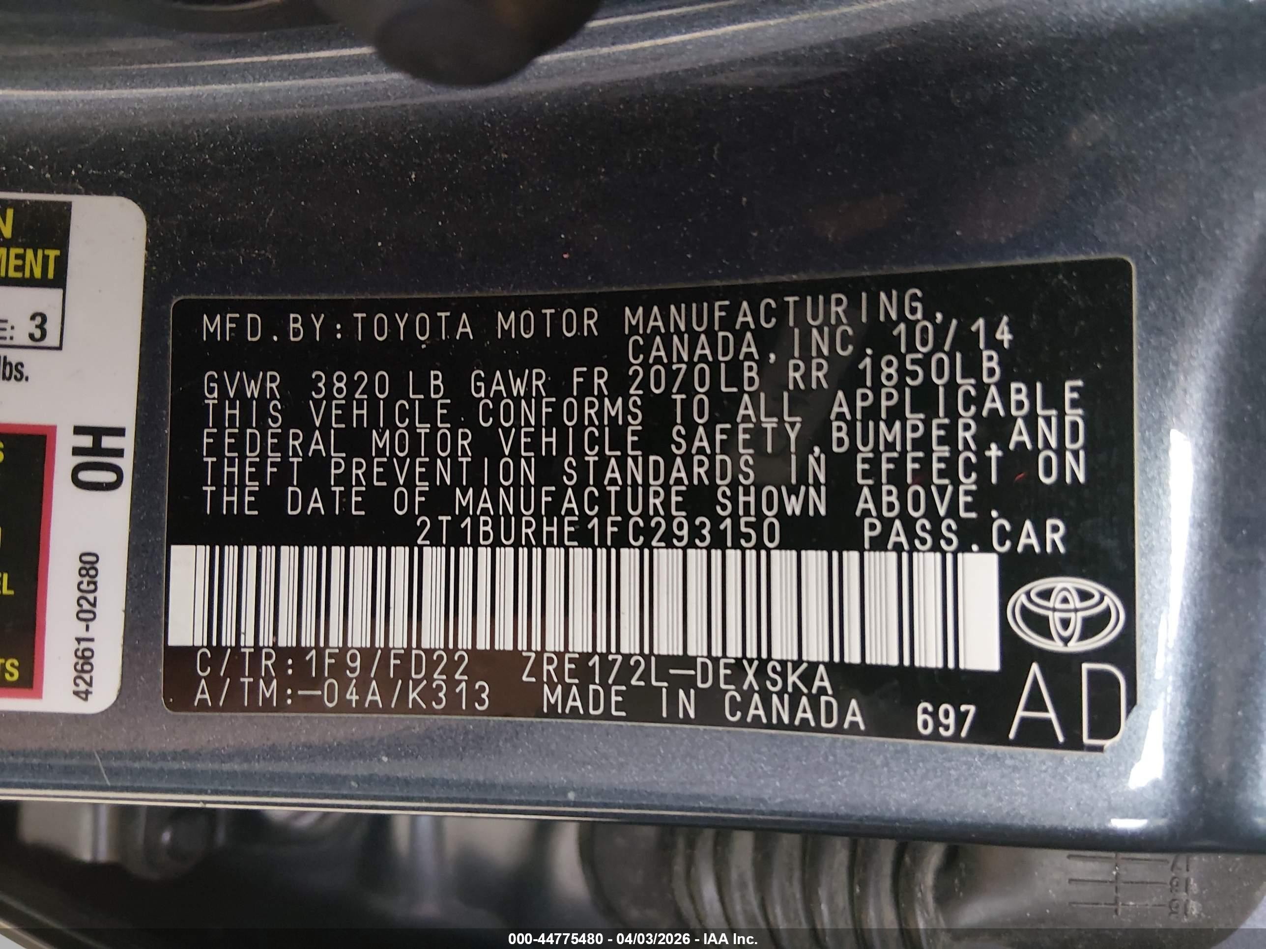 2015 Toyota Corolla S Plus Dark Blue vin: 2T1BURHE1FC293150