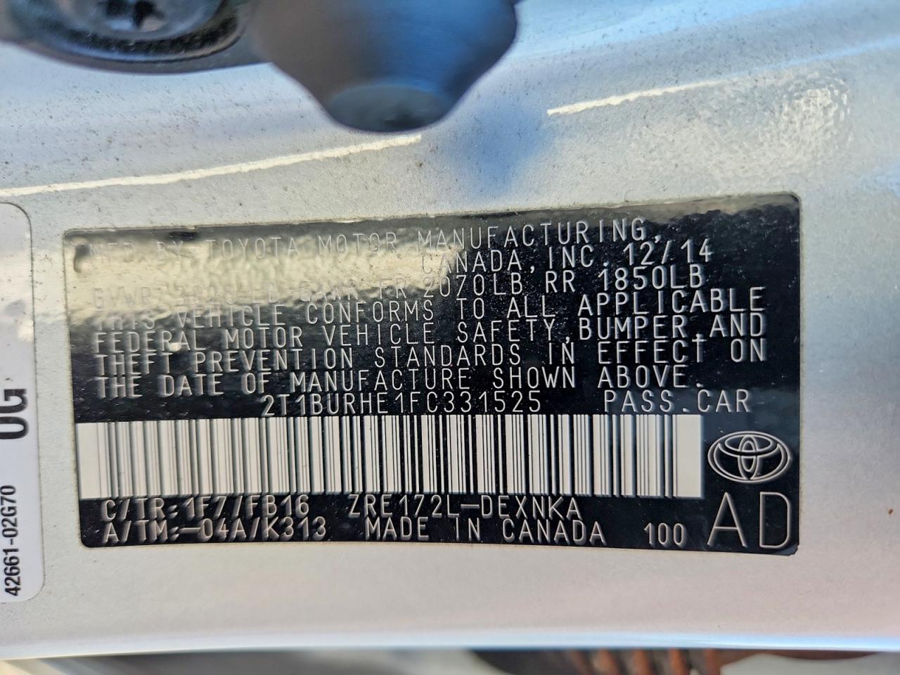 2015 Toyota Corolla Le Gray vin: 2T1BURHE1FC331525