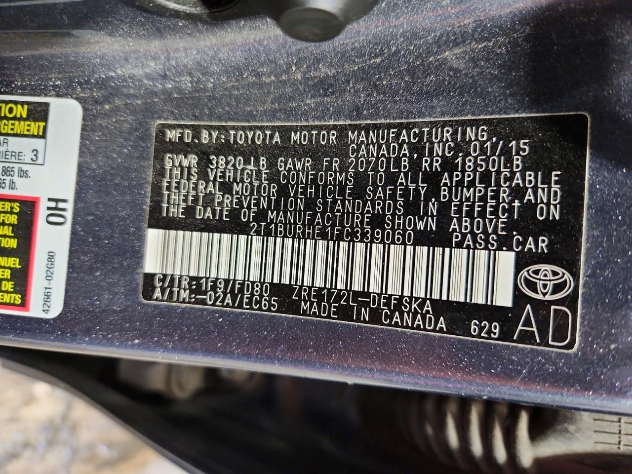 2015 Toyota Corolla S Plus Gray vin: 2T1BURHE1FC339060