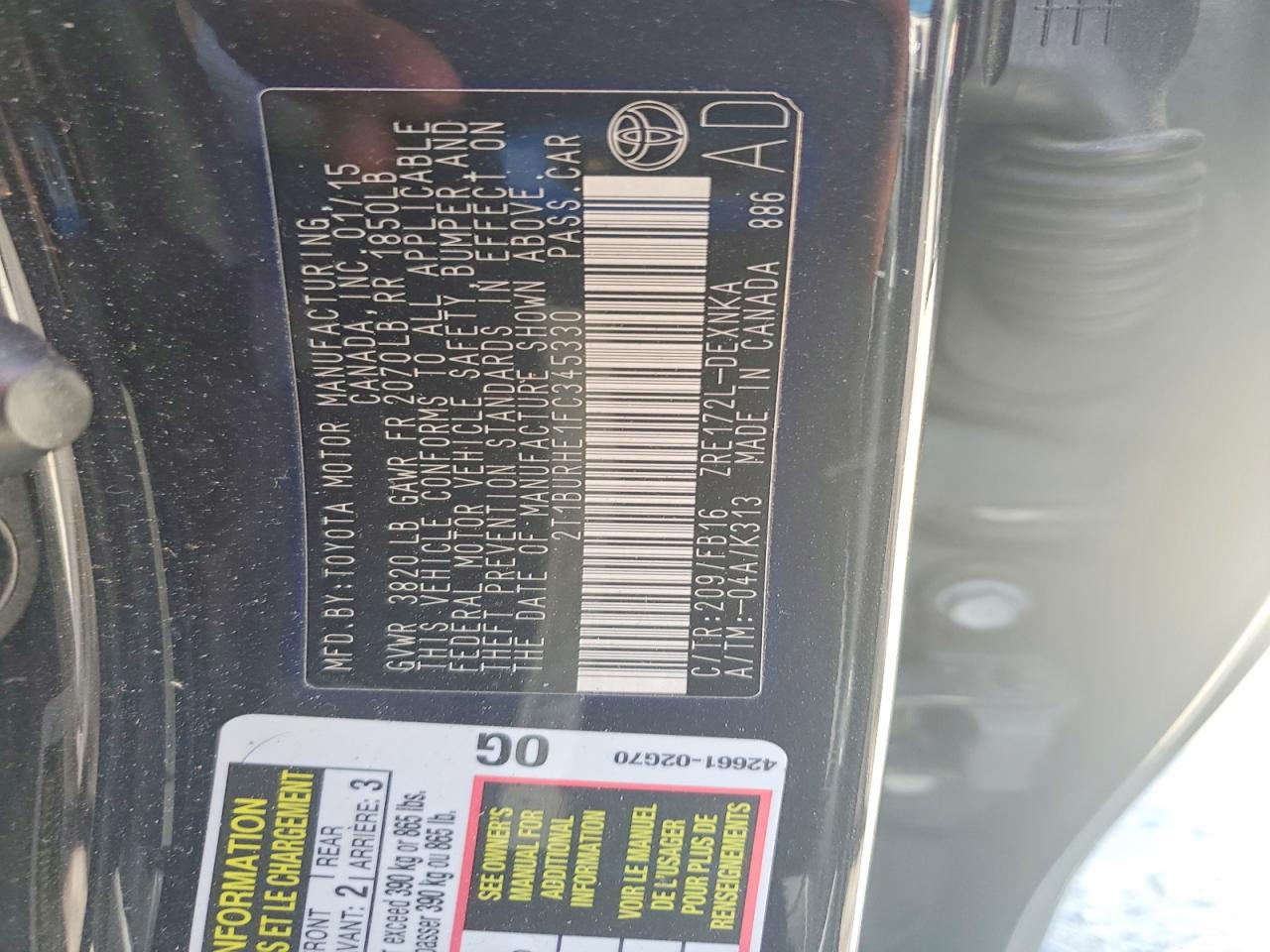 2015 Toyota Corolla Le Plus Black vin: 2T1BURHE1FC345330