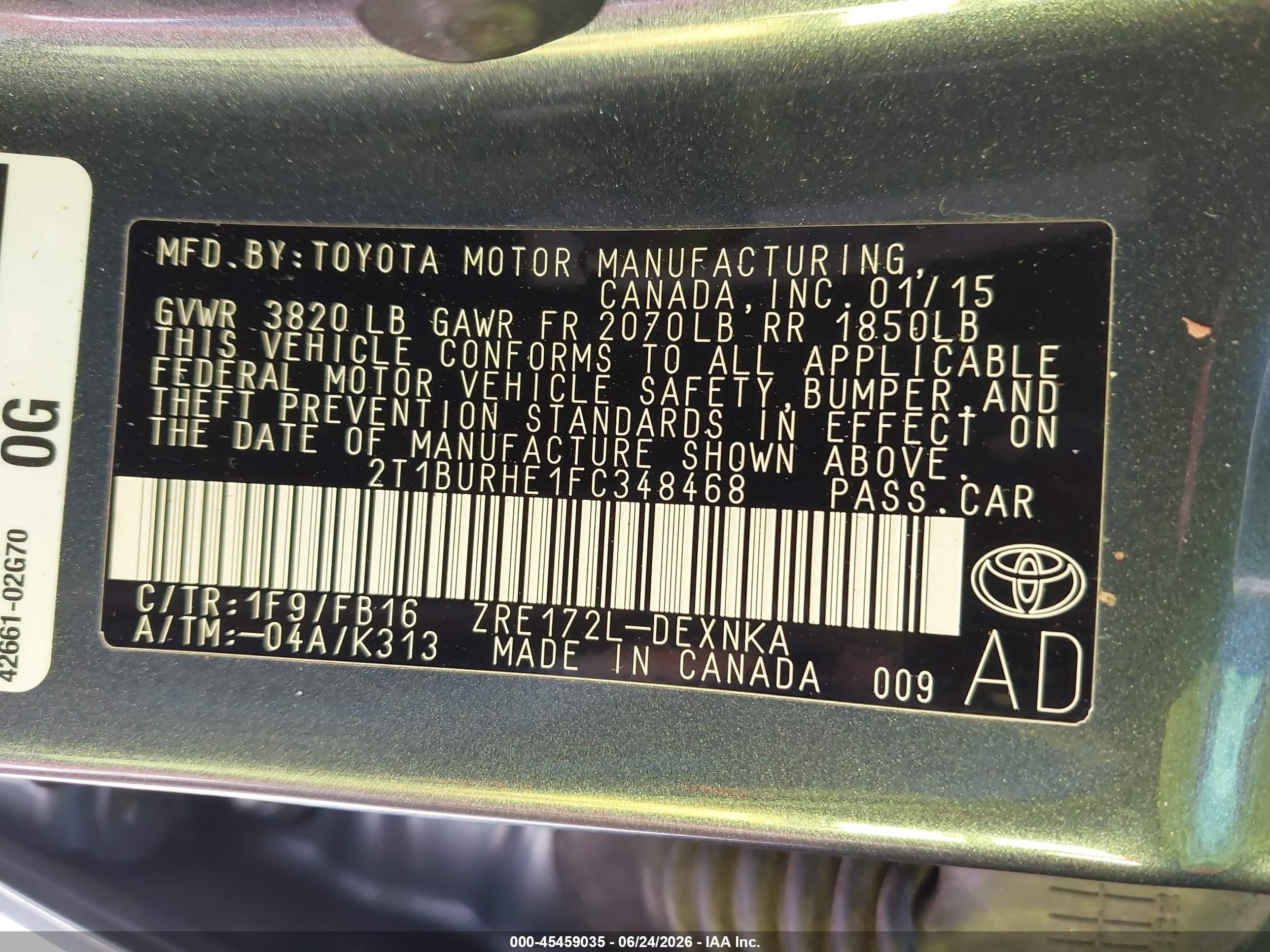 2015 Toyota Corolla Le Plus Blue vin: 2T1BURHE1FC348468