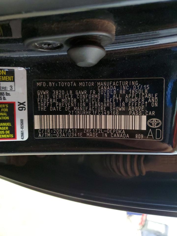 2015 Toyota Corolla L Black vin: 2T1BURHE1FC349166