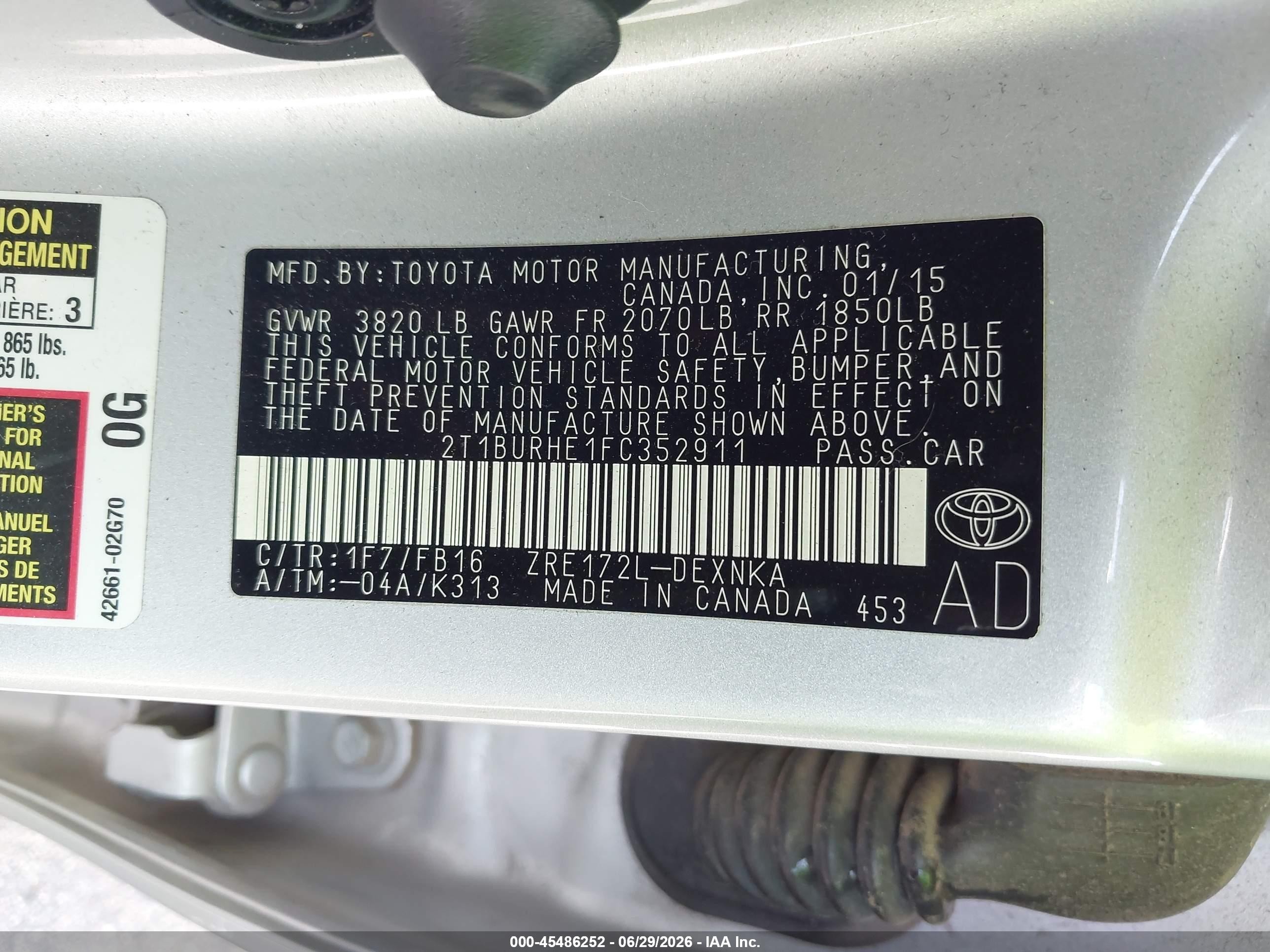 2015 Toyota Corolla Le Silver vin: 2T1BURHE1FC352911