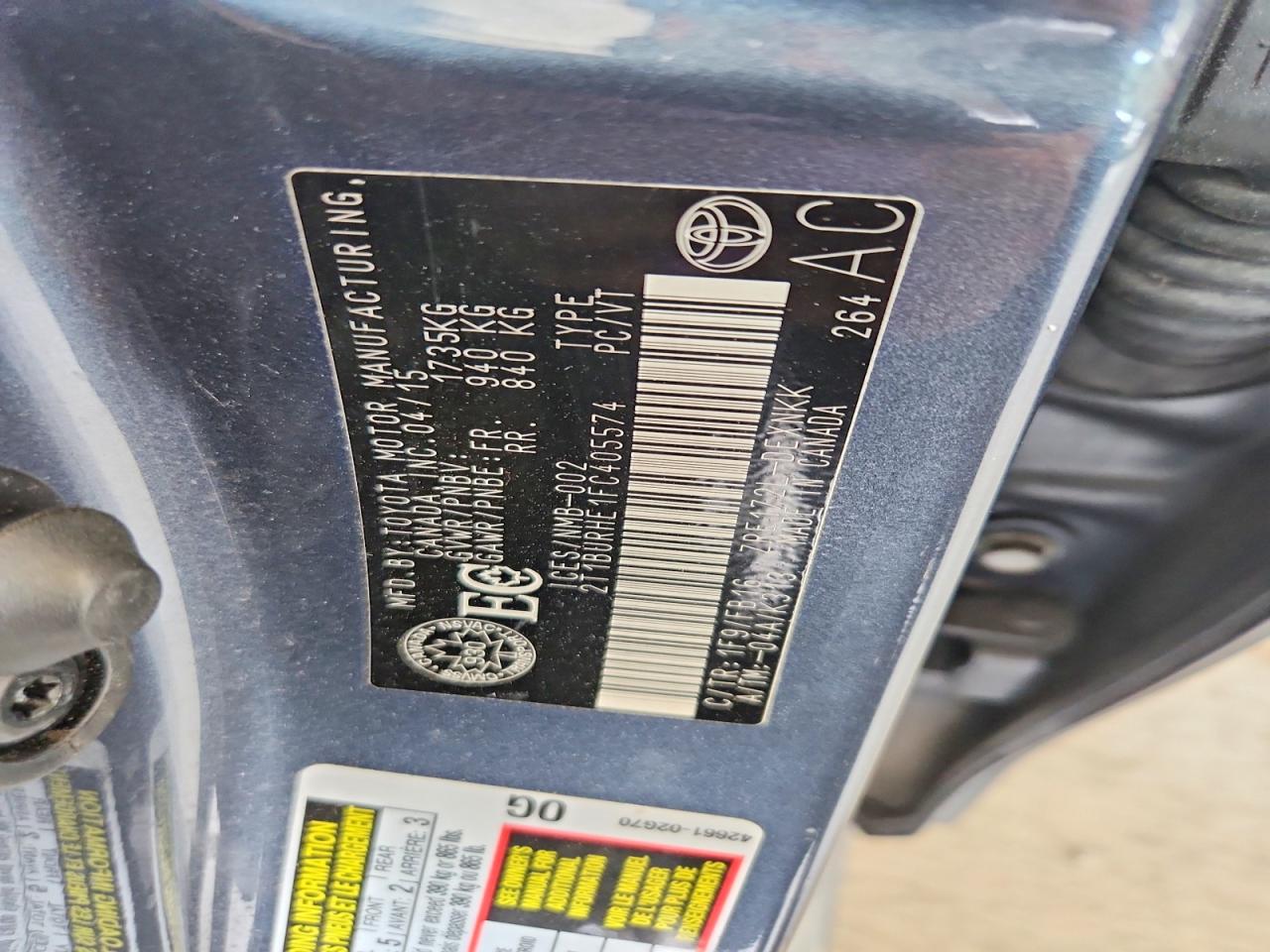 2015 Toyota Corolla L Gray vin: 2T1BURHE1FC405574