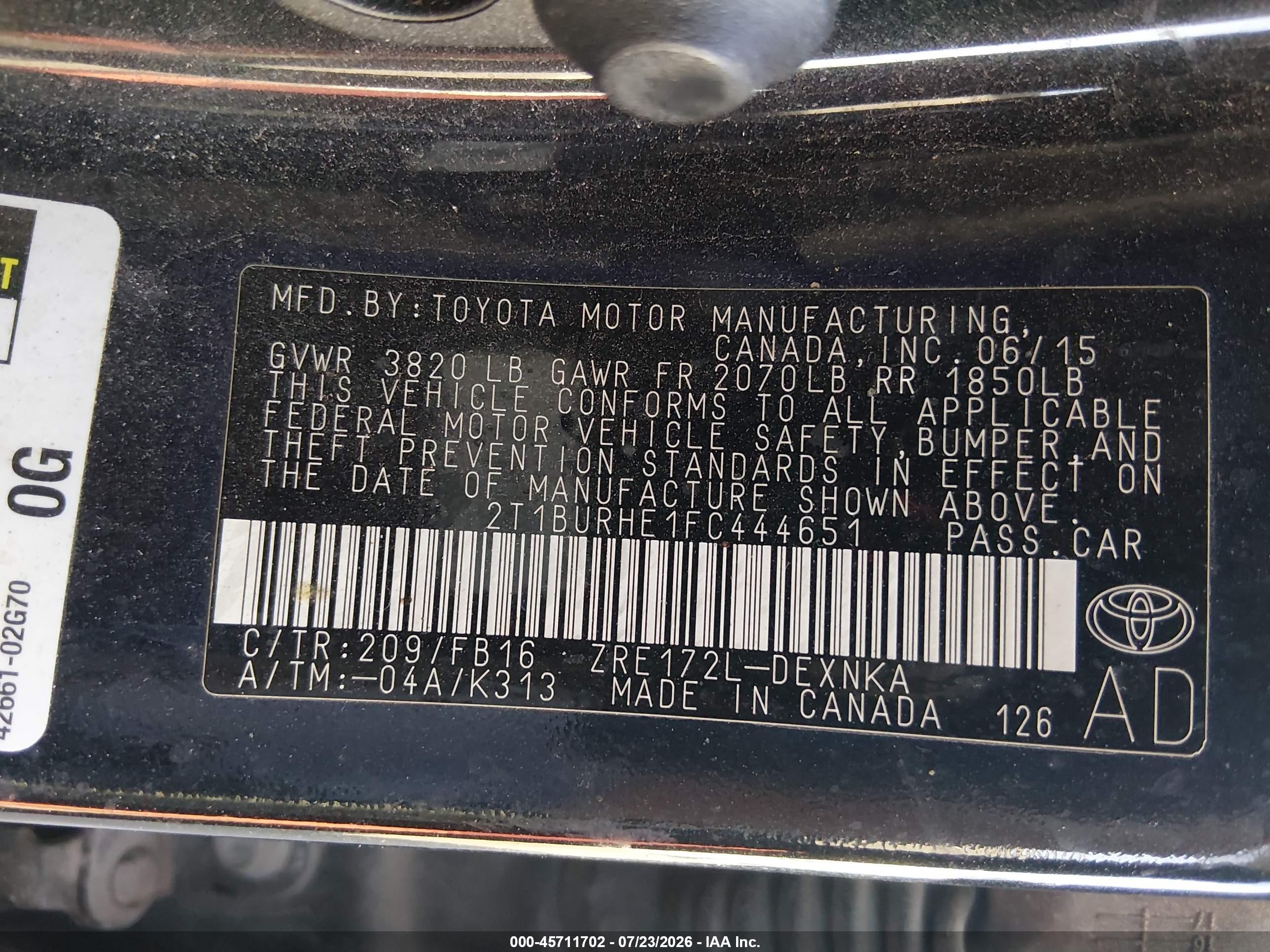 2015 Toyota Corolla Le Черный vin: 2T1BURHE1FC444651