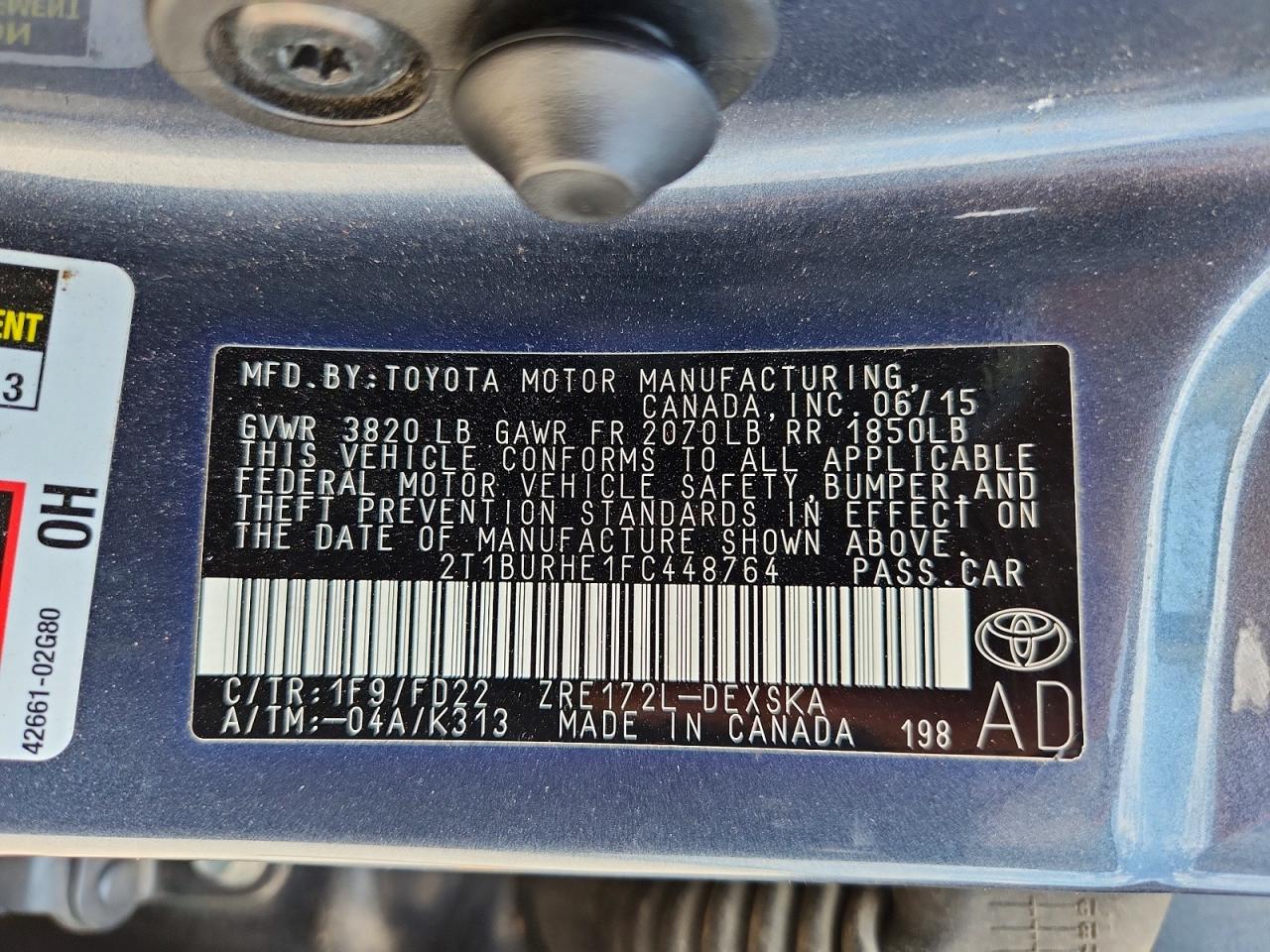 2015 Toyota Corolla S Plus Серый vin: 2T1BURHE1FC448764