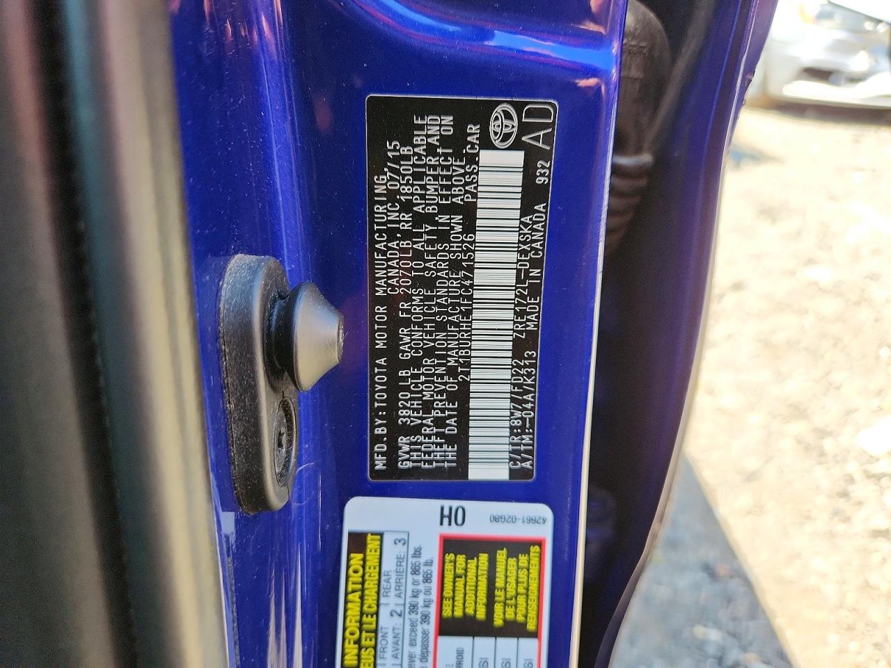 2015 Toyota Corolla S Plus Blue vin: 2T1BURHE1FC471526