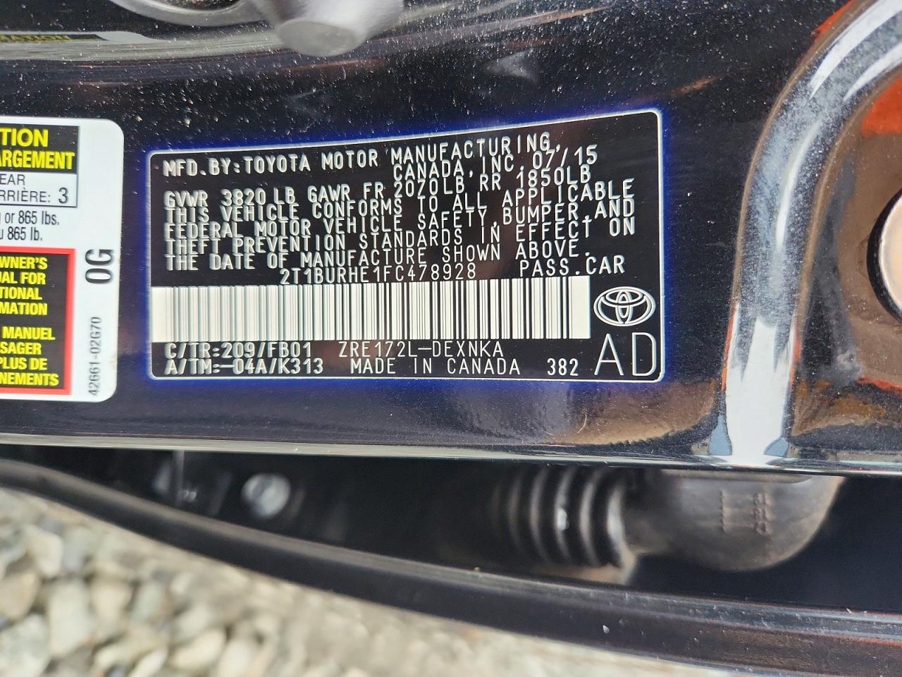 2015 Toyota Corolla Le Black vin: 2T1BURHE1FC478928