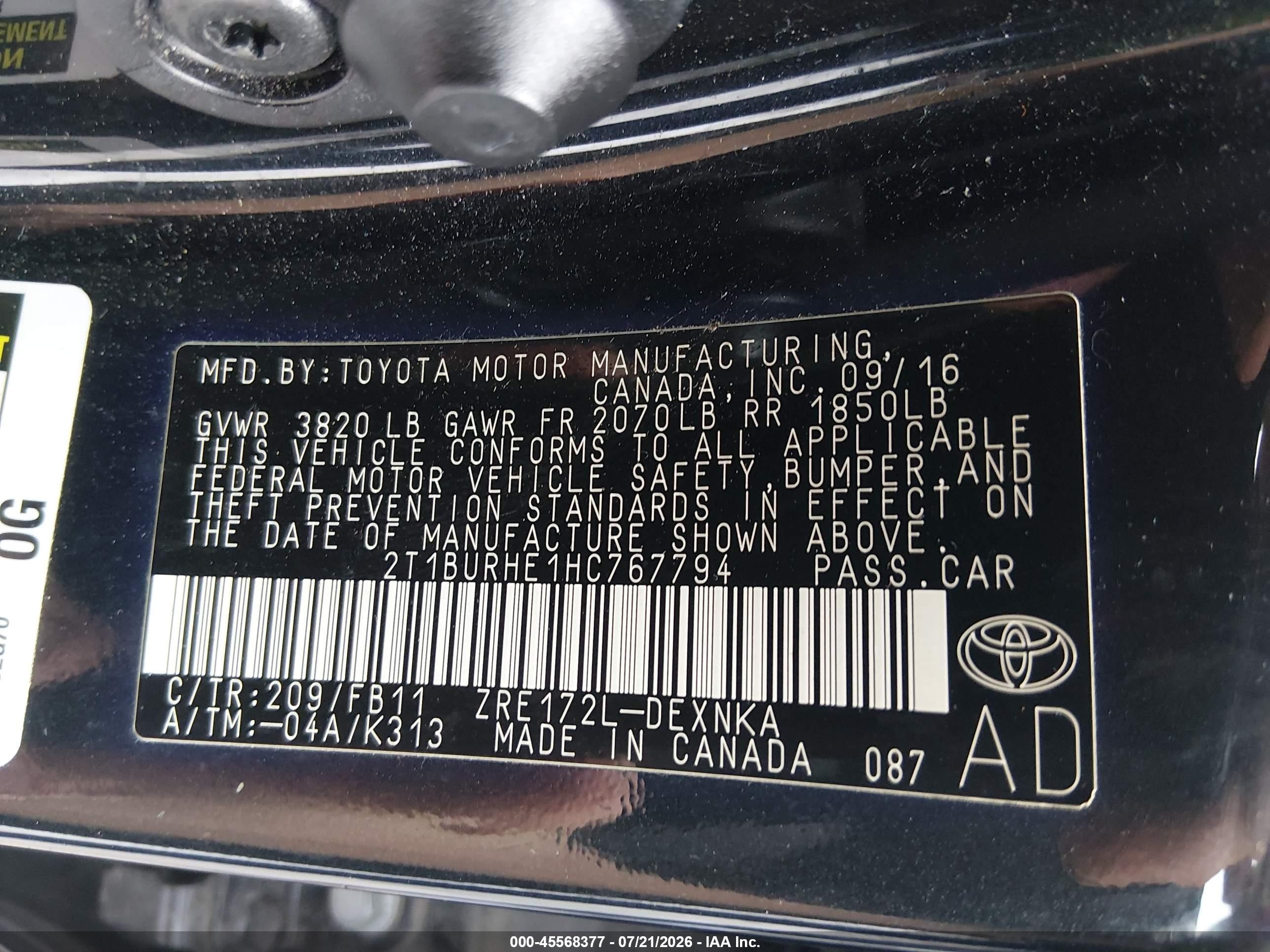 2017 Toyota Corolla Le Gray vin: 2T1BURHE1HC767794