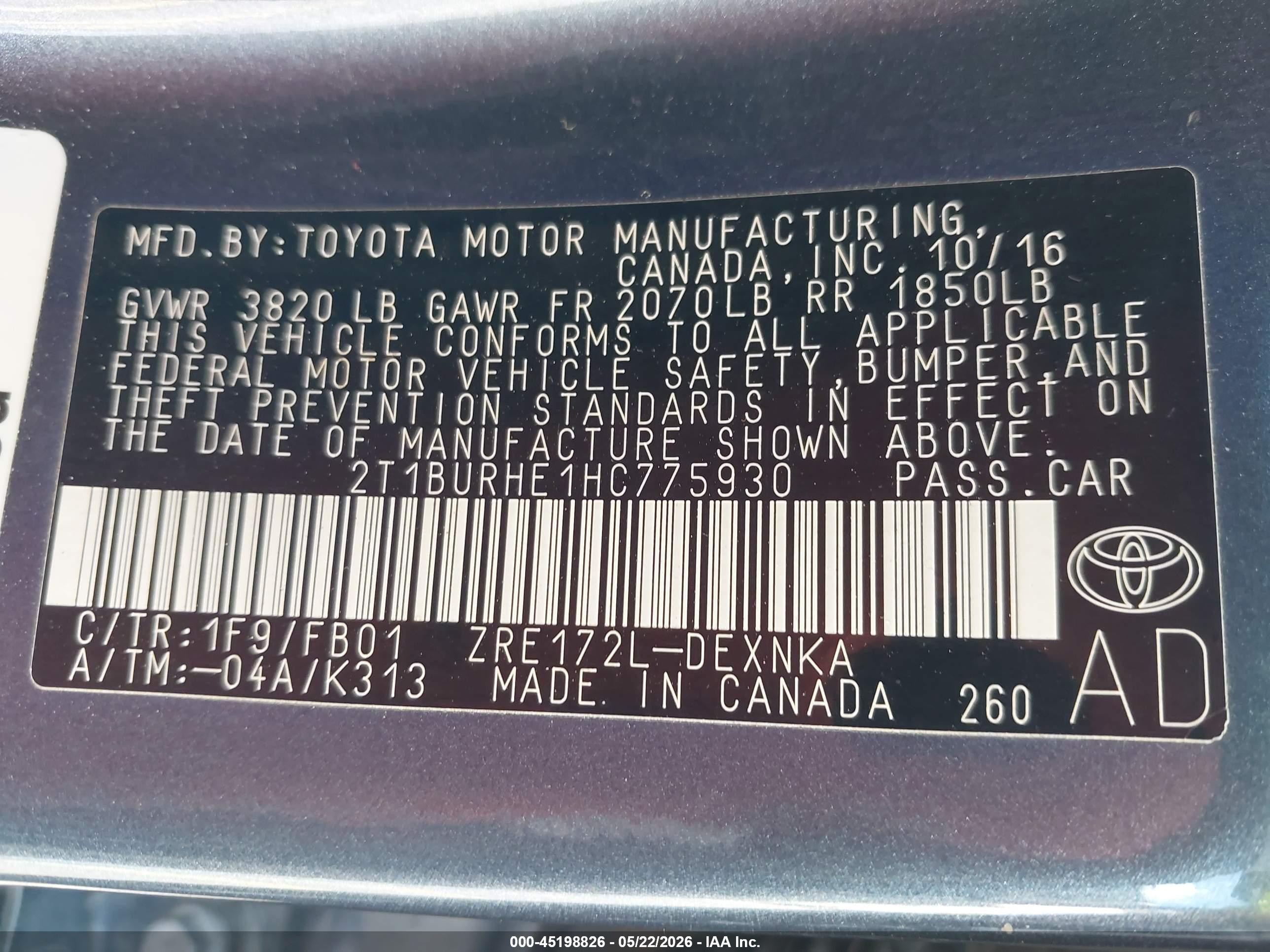 2017 Toyota Corolla Le Dark Blue vin: 2T1BURHE1HC775930