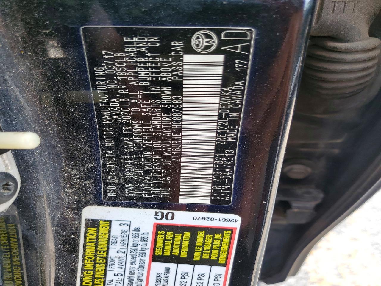 2017 Toyota Corolla Le Black vin: 2T1BURHE1HC887983