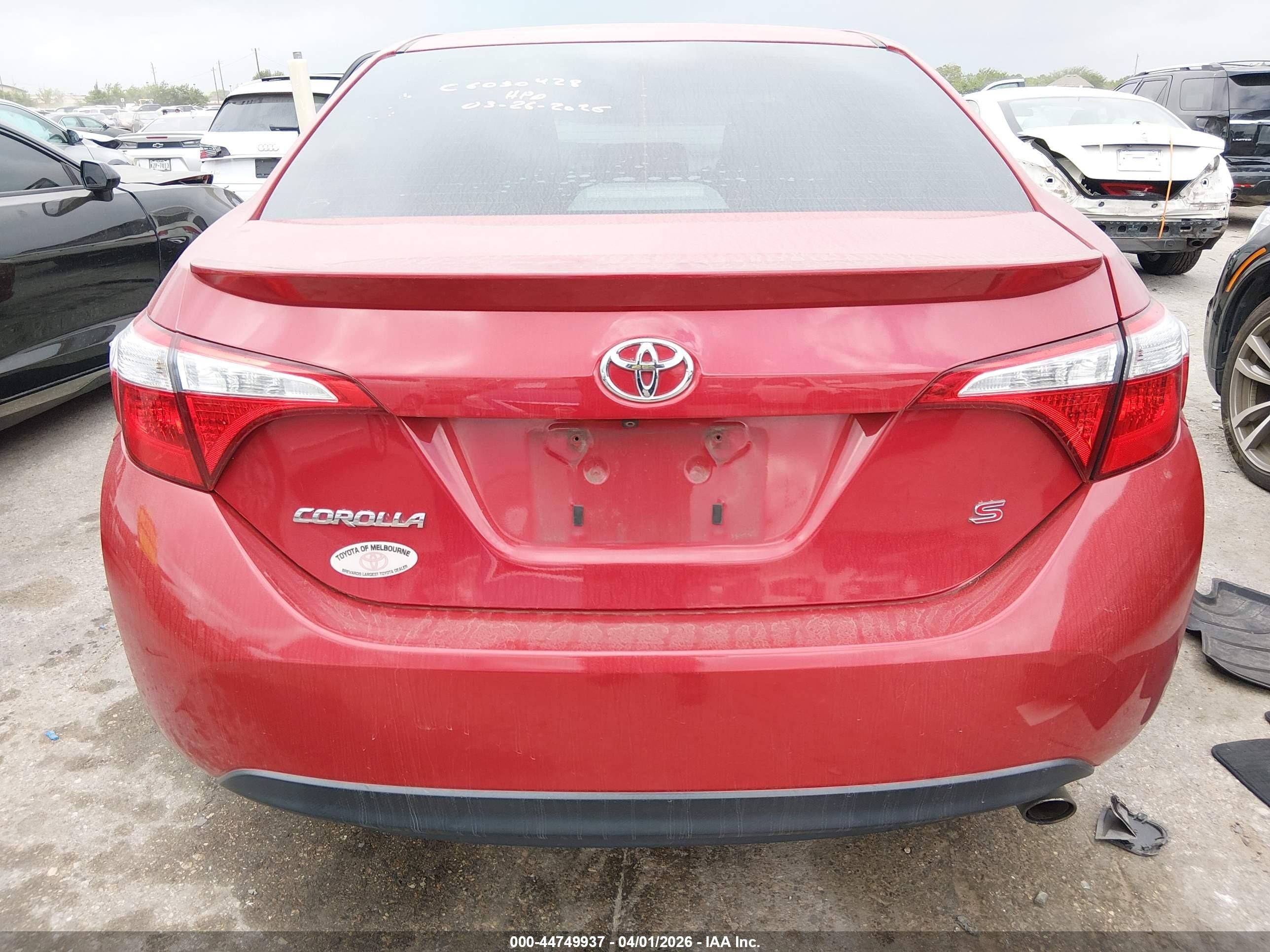 2014 Toyota Corolla S Plus Red vin: 2T1BURHE2EC002444