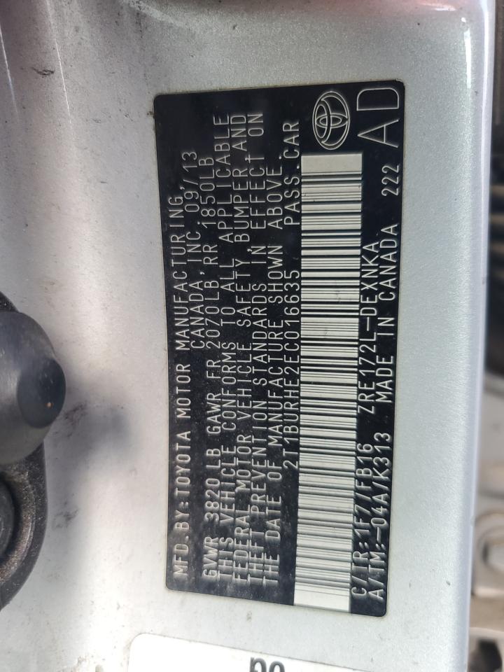 2014 Toyota Corolla Le Silver vin: 2T1BURHE2EC016635
