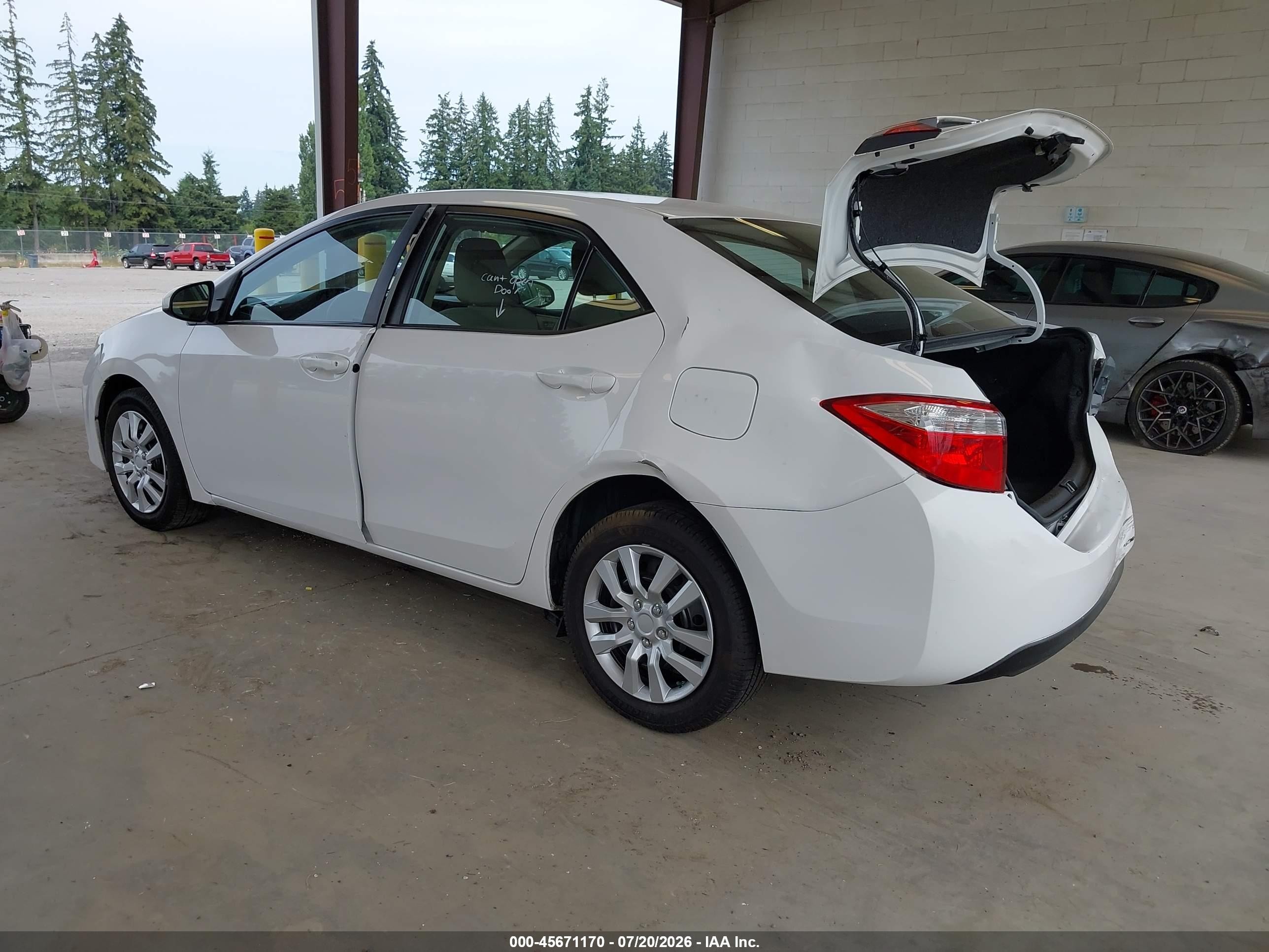 2014 Toyota Corolla Le White vin: 2T1BURHE2EC019308