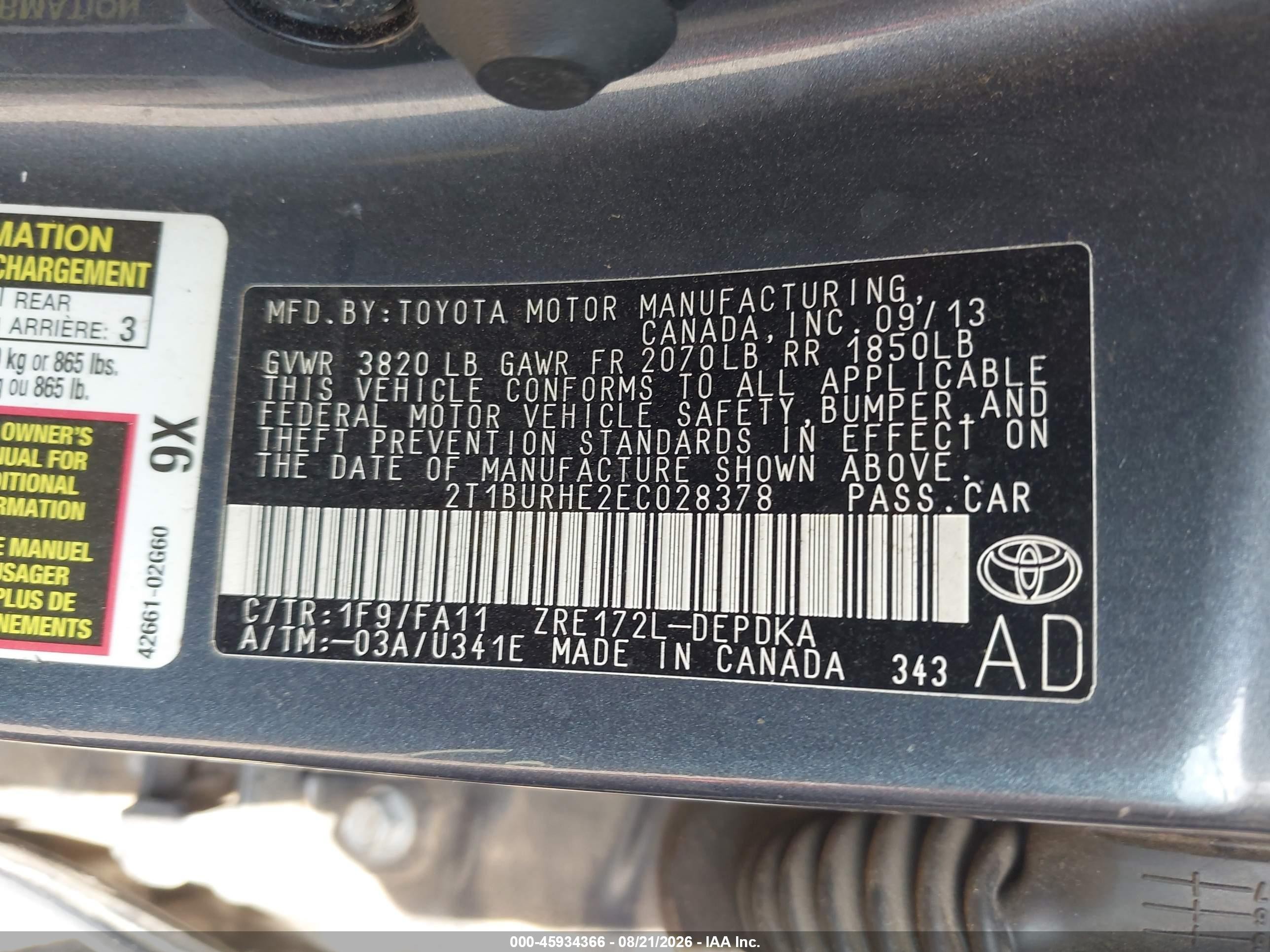 2014 Toyota Corolla L Gray vin: 2T1BURHE2EC028378