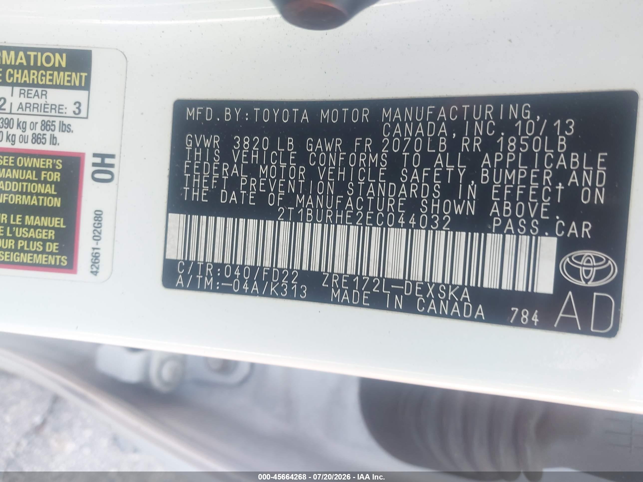 2014 Toyota Corolla S Plus Белый vin: 2T1BURHE2EC044032