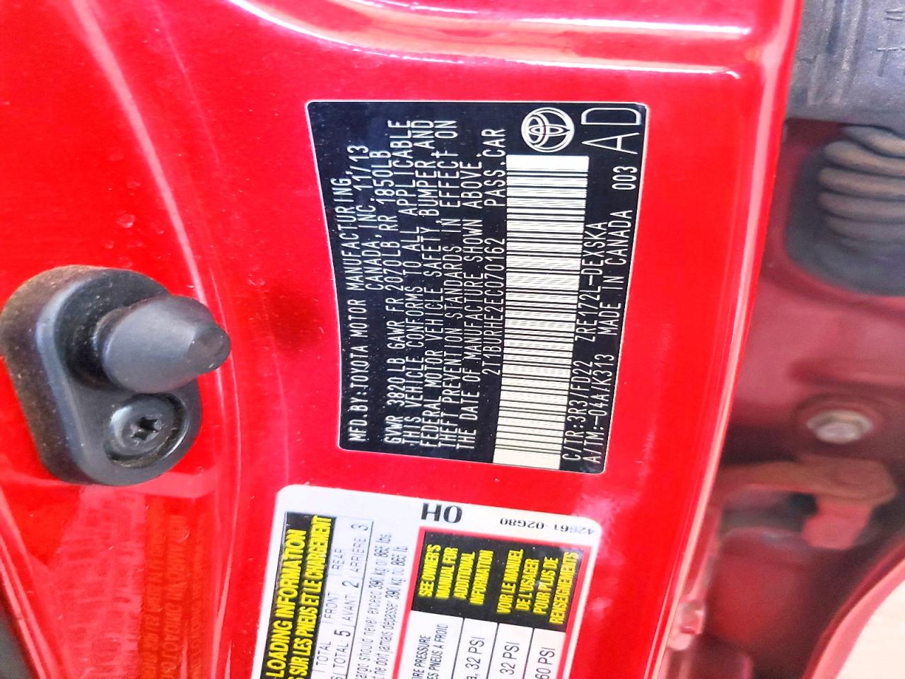 2014 Toyota Corolla S Plus Red vin: 2T1BURHE2EC070162