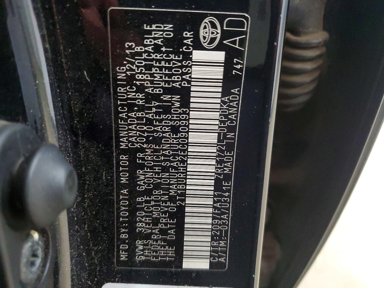 2014 Toyota Corolla L Black vin: 2T1BURHE2EC090993