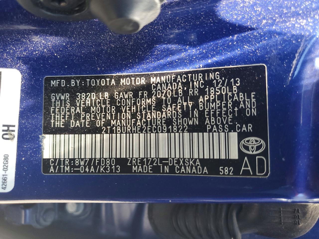 2014 Toyota Corolla S Plus Синий vin: 2T1BURHE2EC091822