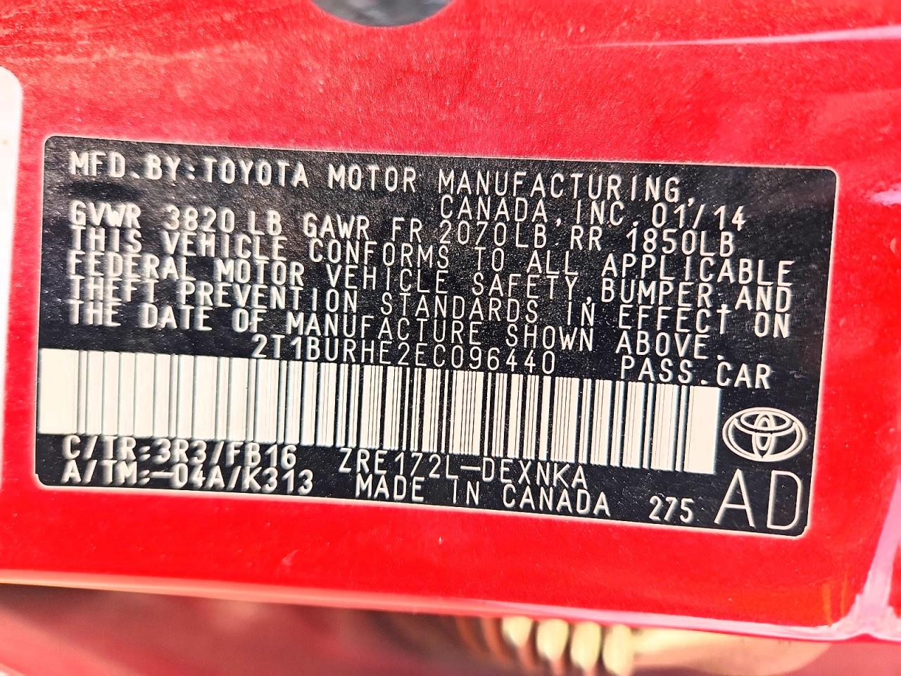 2014 Toyota Corolla L Red vin: 2T1BURHE2EC096440