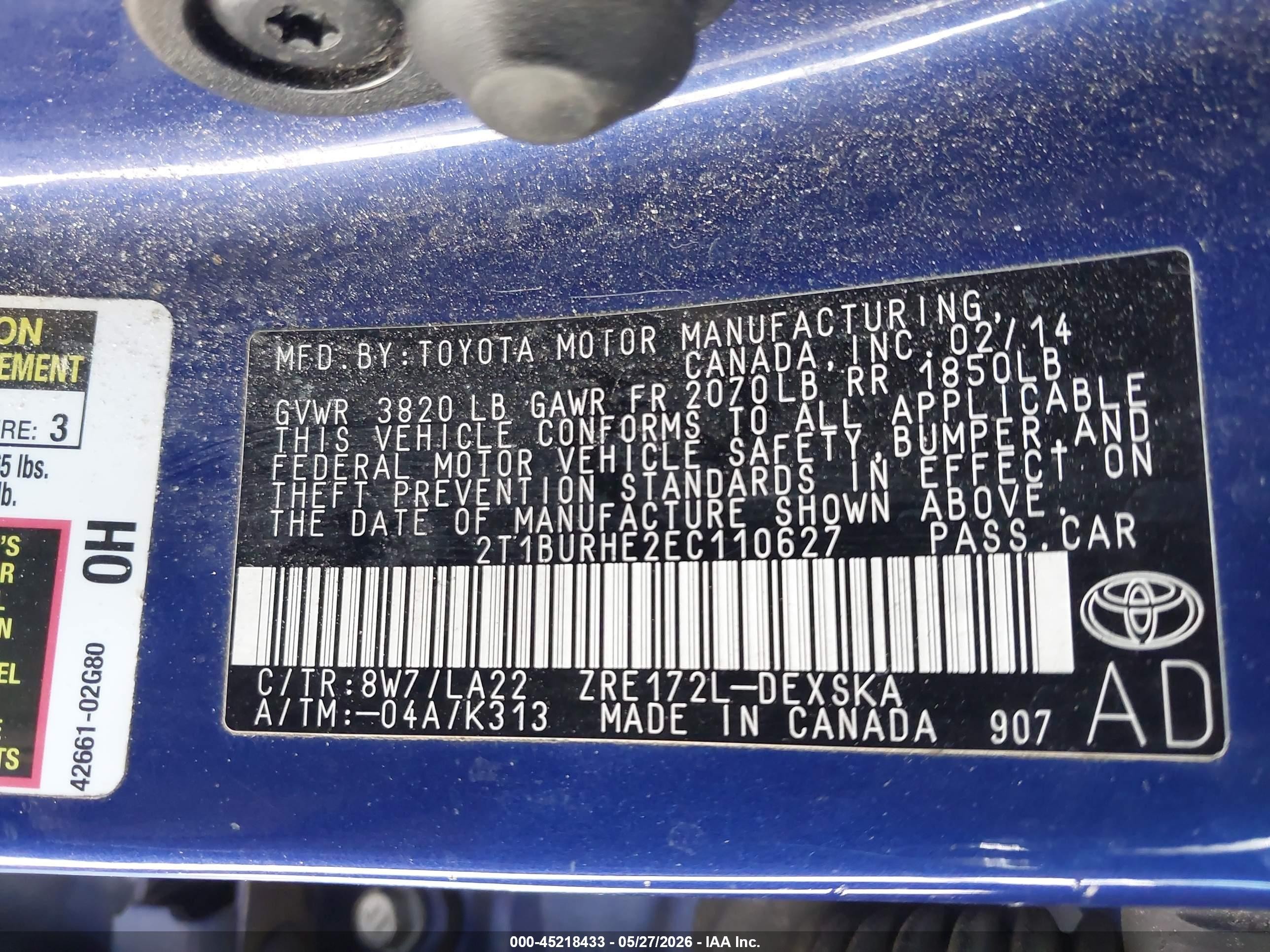 2014 Toyota Corolla S Premium Blue vin: 2T1BURHE2EC110627