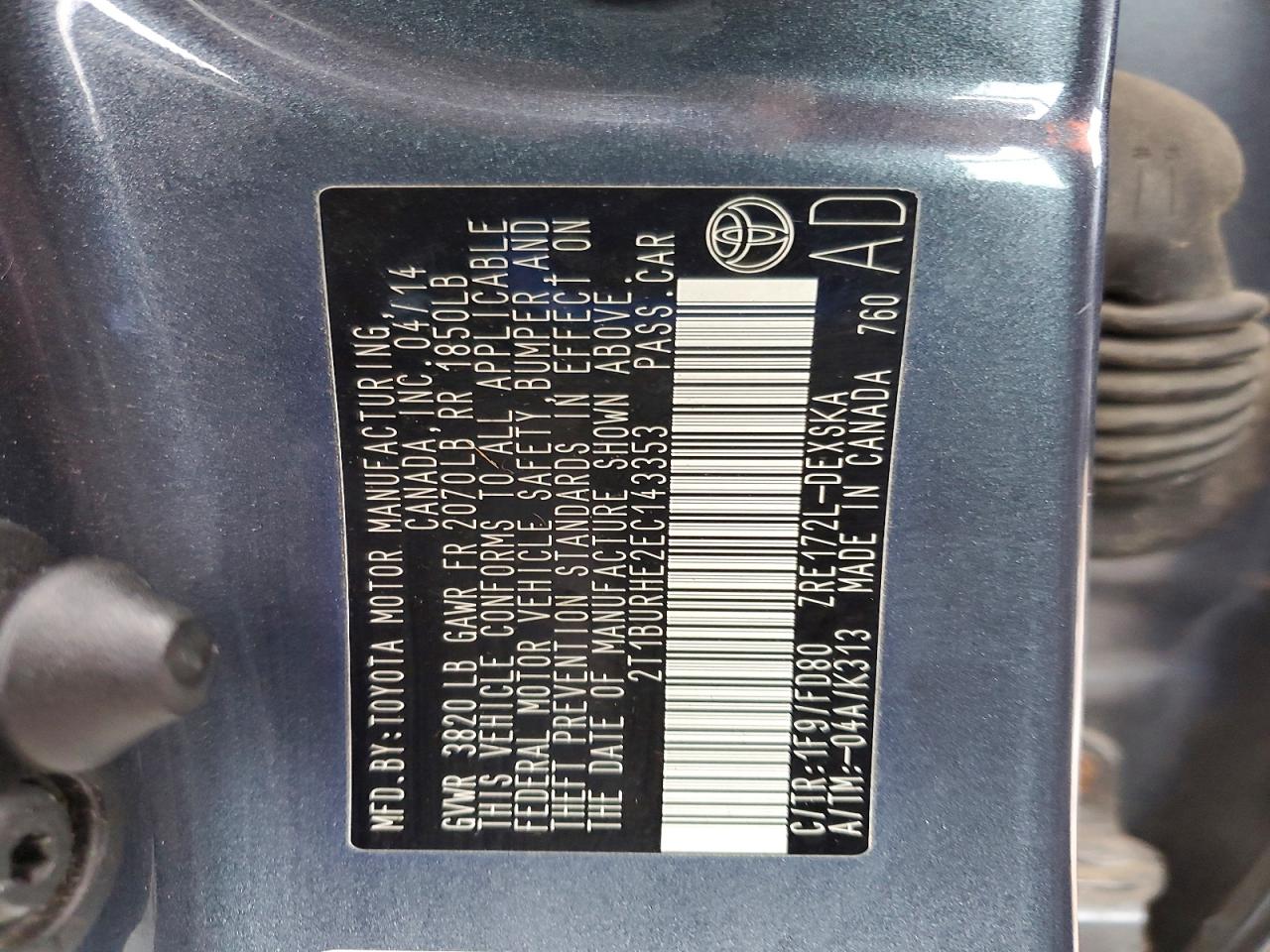 2014 Toyota Corolla L Gray vin: 2T1BURHE2EC143353
