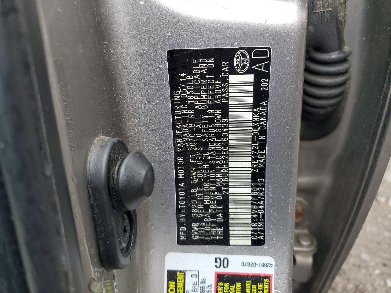 2014 Toyota Corolla Le Gray vin: 2T1BURHE2EC163439