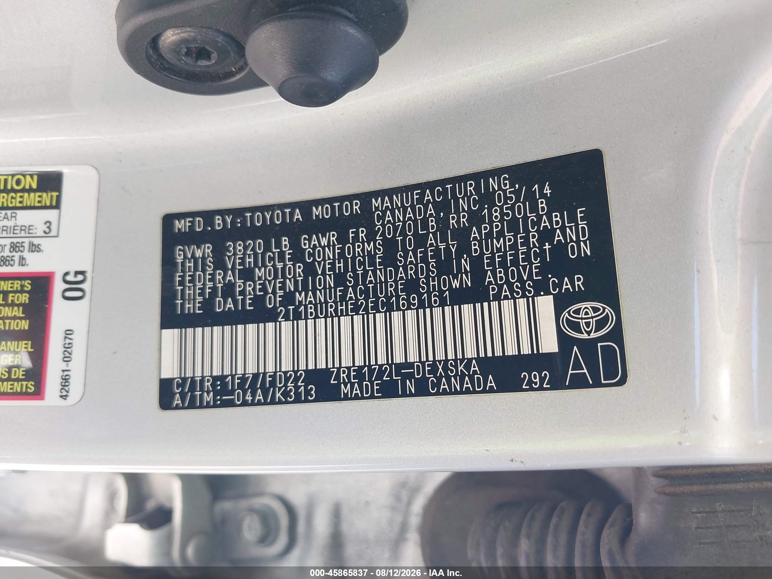 2014 Toyota Corolla S/s Plus/s Premium Silver vin: 2T1BURHE2EC169161