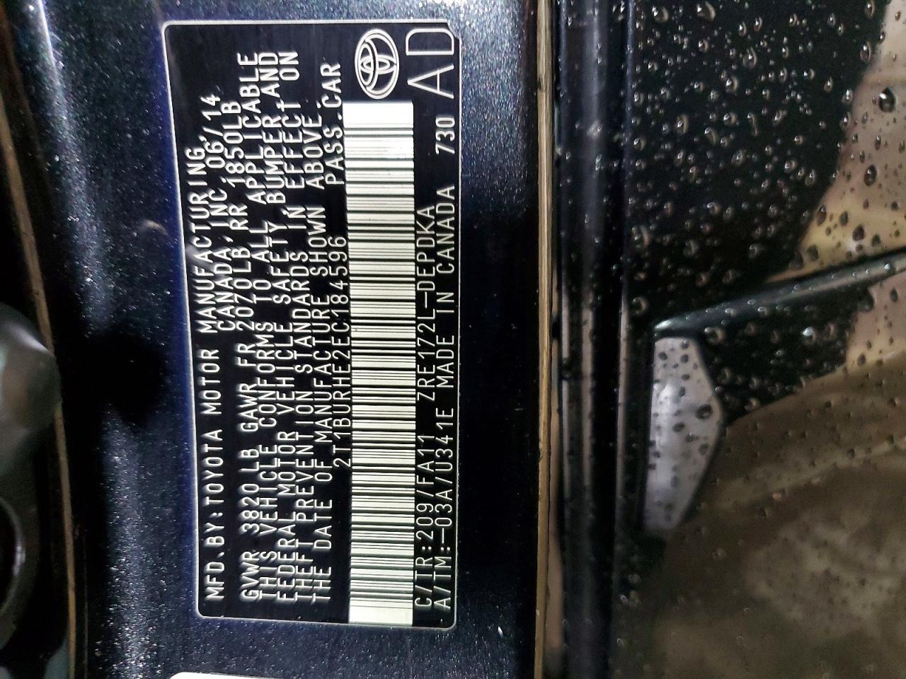 2014 Toyota Corolla L Charcoal vin: 2T1BURHE2EC184596