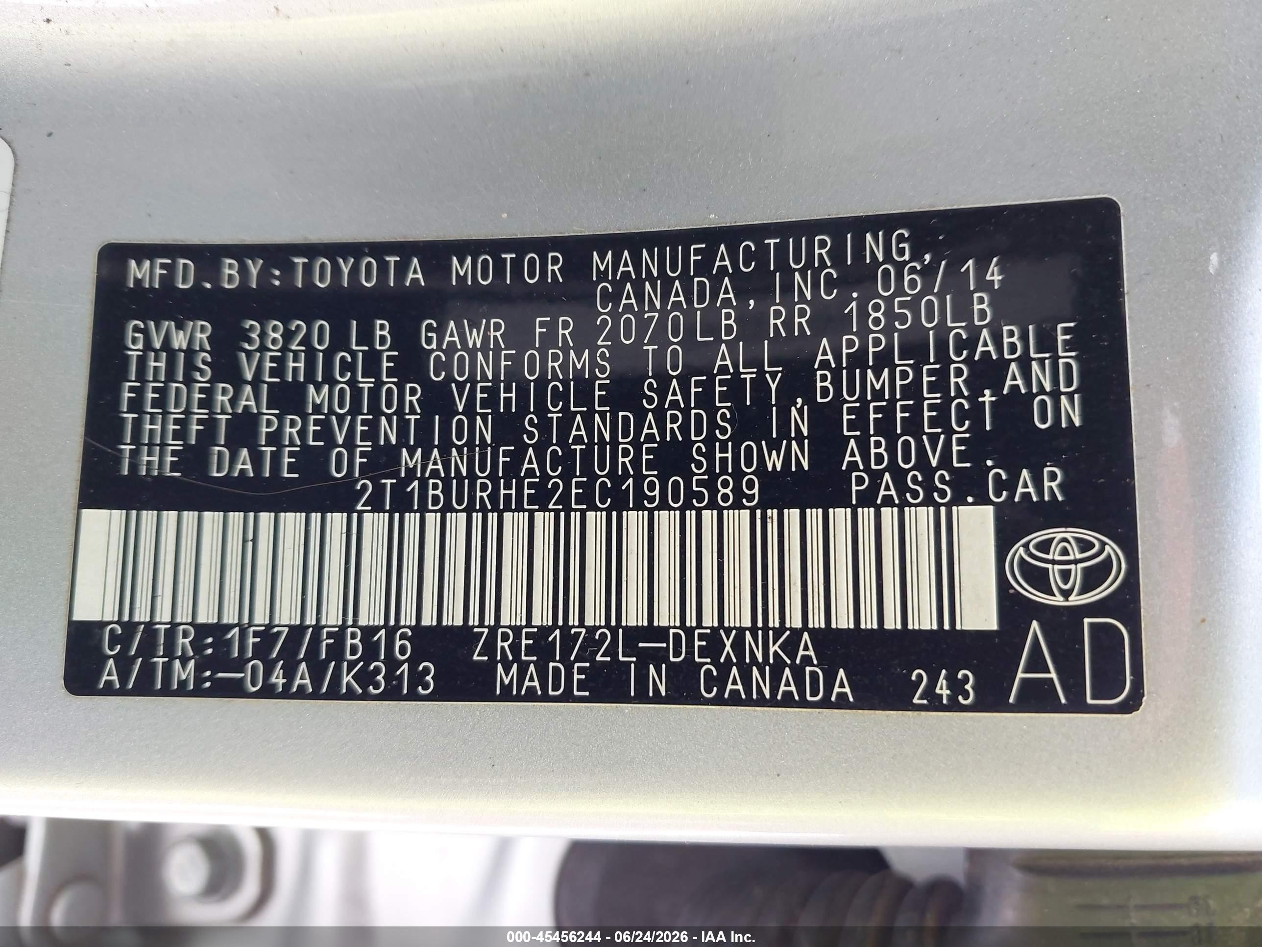 2014 Toyota Corolla Le Silver vin: 2T1BURHE2EC190589