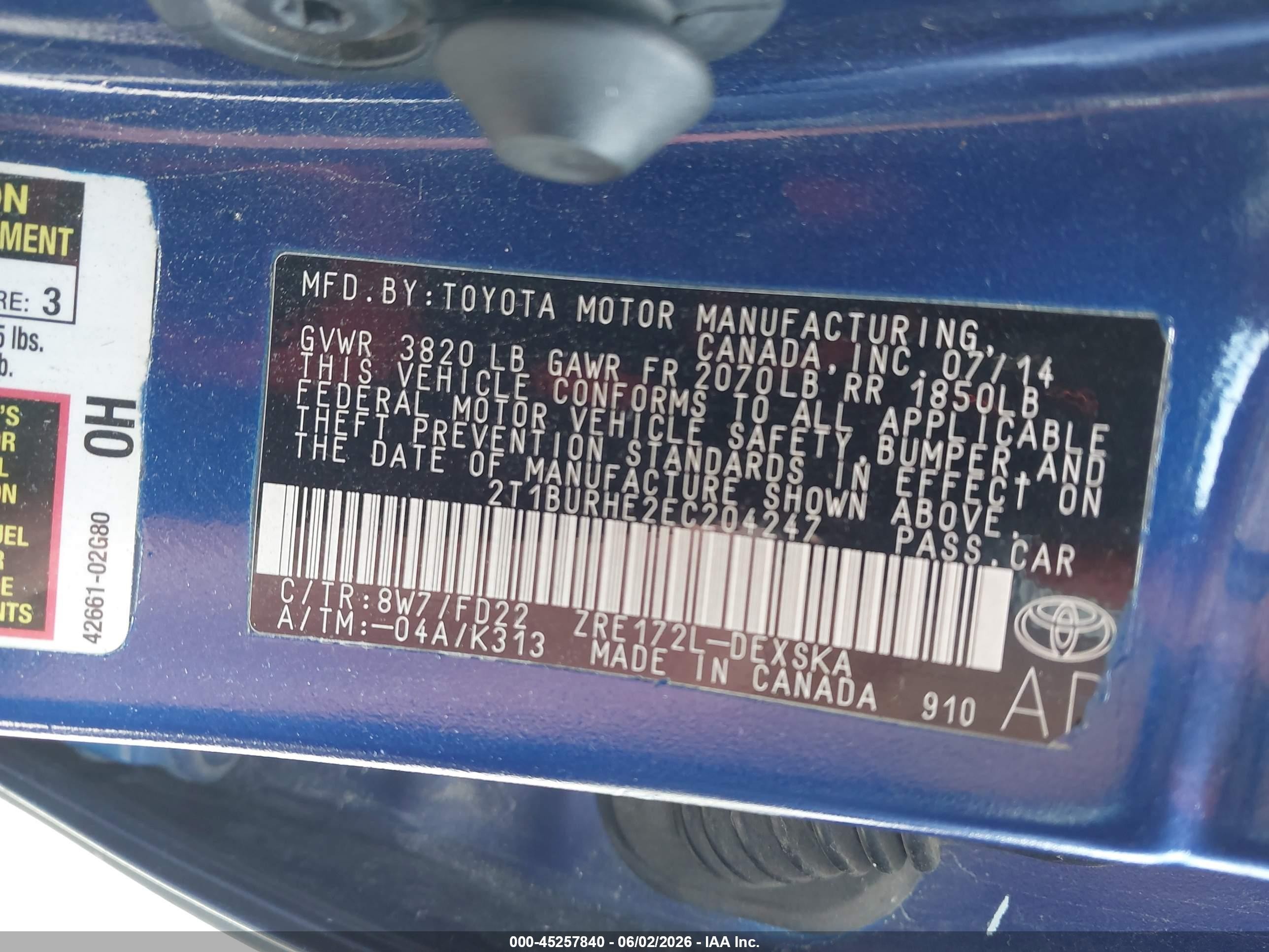 2014 Toyota Corolla S Plus Синий vin: 2T1BURHE2EC204247