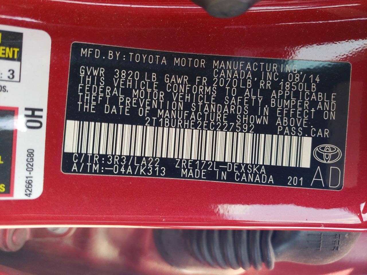2014 Toyota Corolla S Premium Red vin: 2T1BURHE2EC227592
