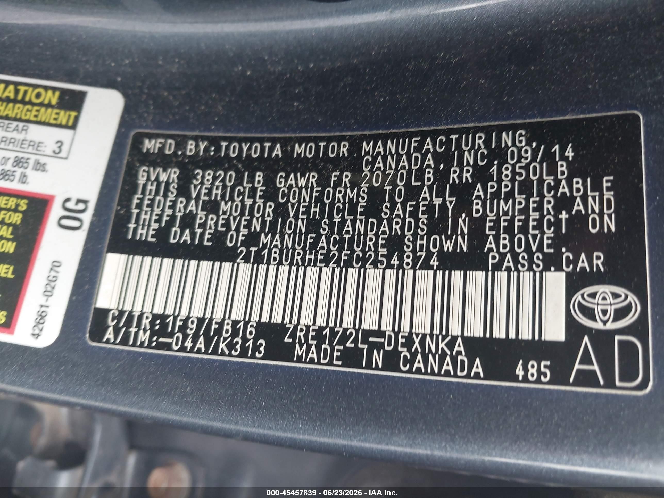 2015 Toyota Corolla Le Blue vin: 2T1BURHE2FC254874